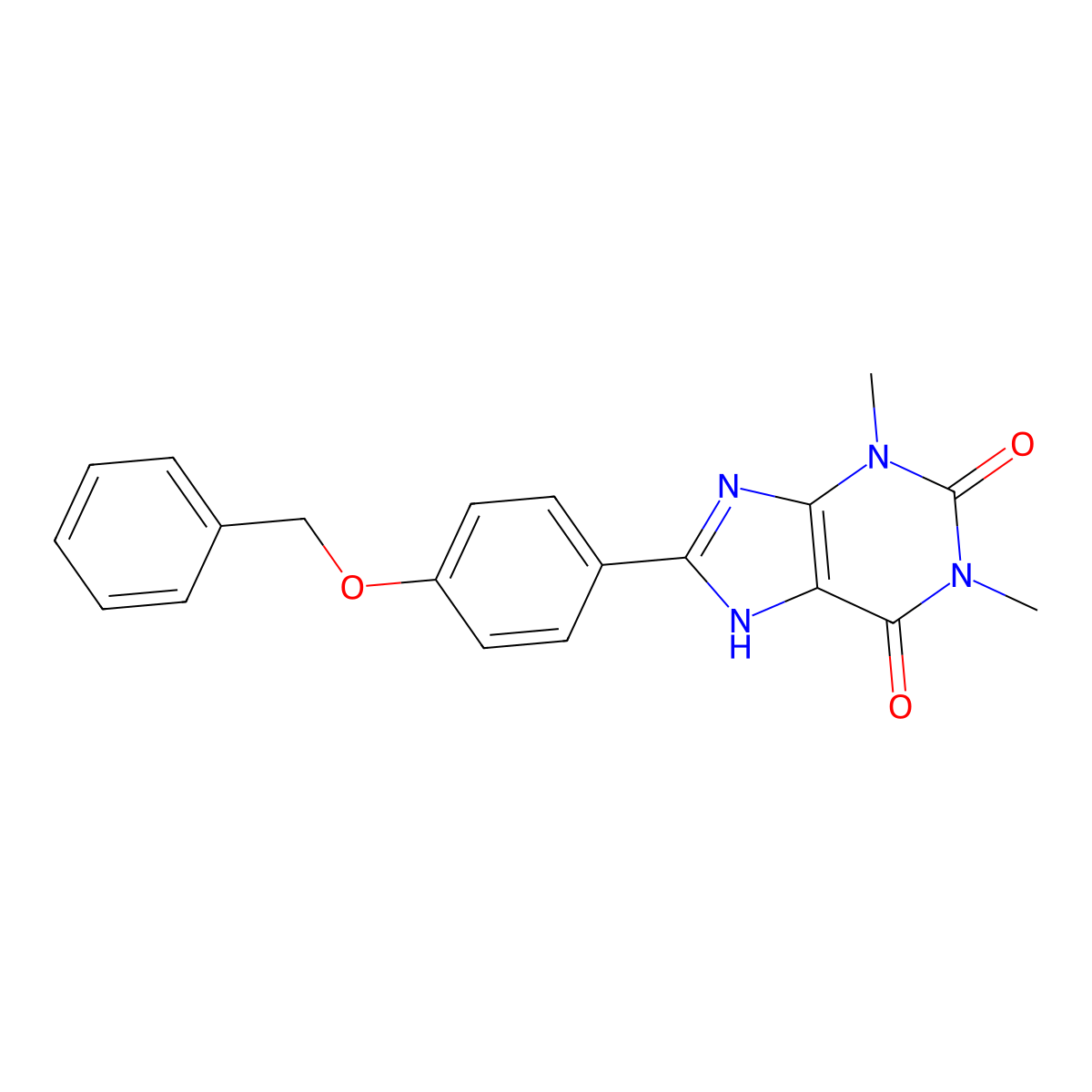 1,3-dimethyl-8-(4-phenylmethoxyphenyl)-7H-purine-2,6-dione molecular structure, CAS 667881-14-3
