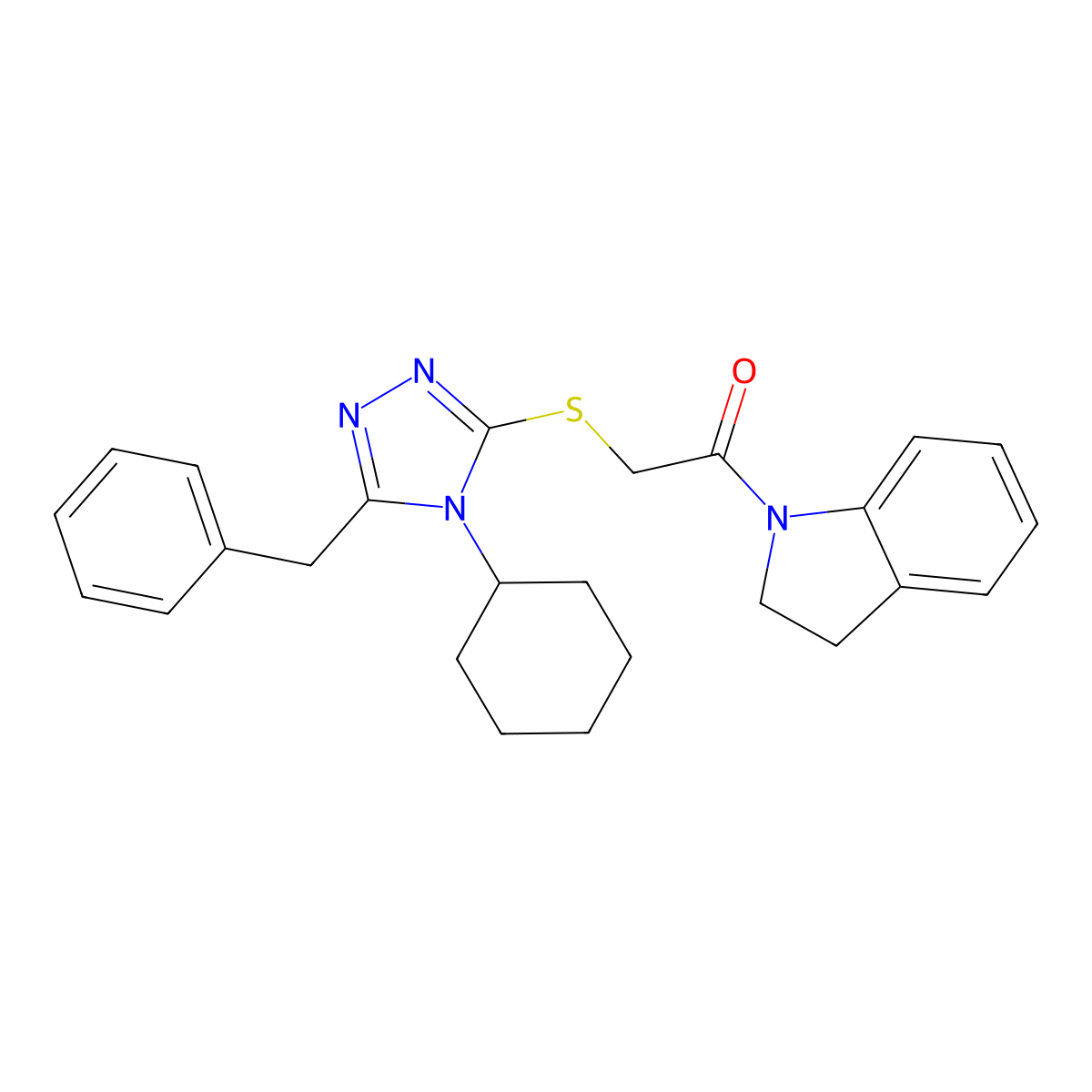 2-[(5-Benzyl-4-cyclohexyl-1,2,4-triazol-3-yl)sulfanyl]-1-(2,3-dihydroindol-1-yl)ethanone molecular structure, CAS 667883-56-9