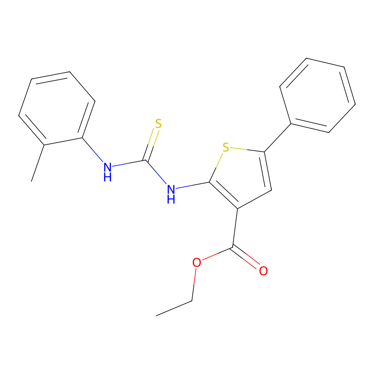 Ethyl 5-phenyl-2-[(2-toluidinocarbothioyl)amino]-3-thiophenecarboxylate molecular structure, CAS 667884-84-6