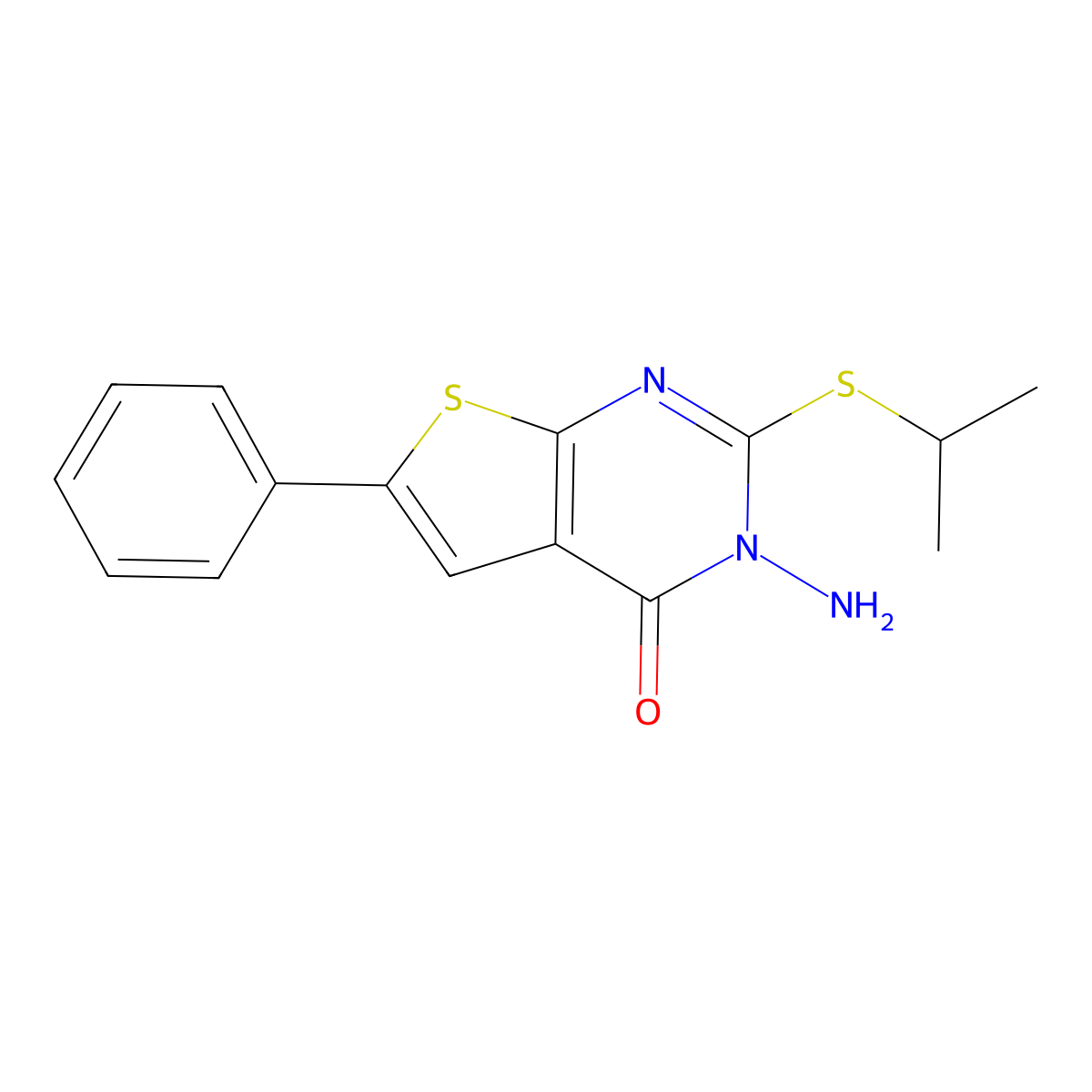 3-amino-2-(isopropylsulfanyl)-6-phenylthieno[2,3-d]pyrimidin-4(3H)-one molecular structure, CAS 667884-91-5