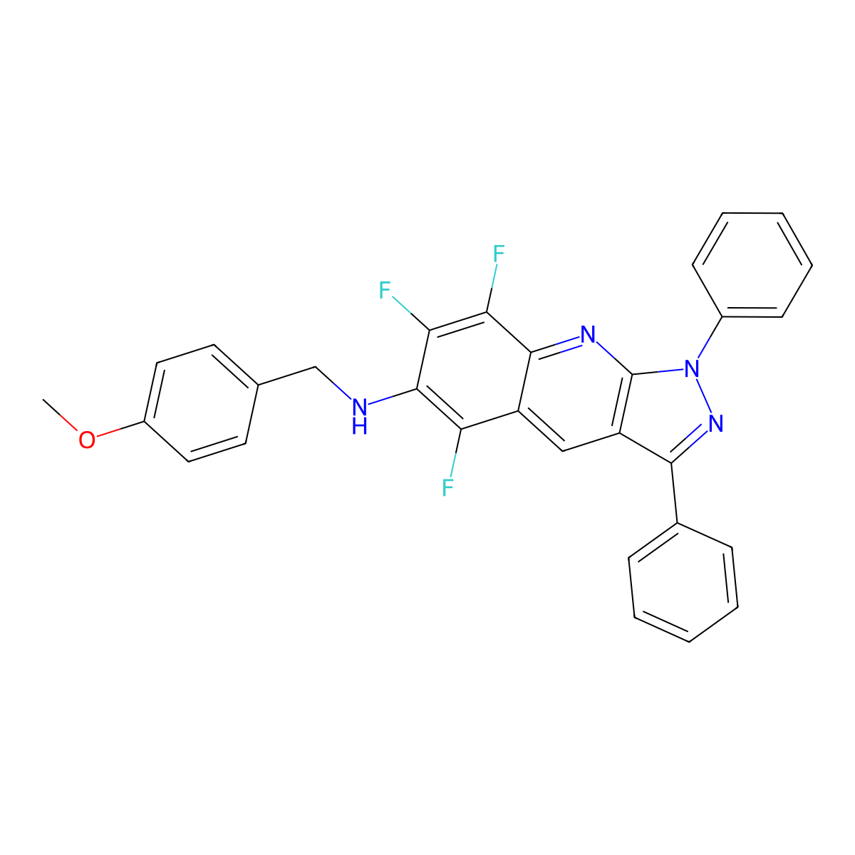N-(4-methoxybenzyl)-N-(5,7,8-trifluoro-1,3-diphenyl-1H-pyrazolo[3,4-b]quinolin-6-yl)amine molecular structure, CAS 667886-26-2