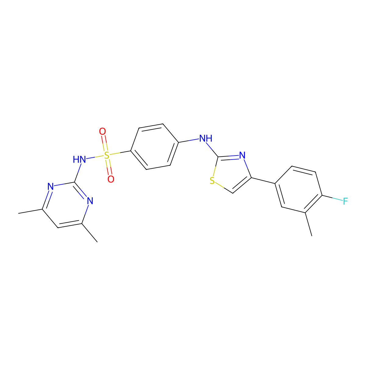 N-(4,6-dimethylpyrimidin-2-yl)-4-[[4-(4-fluoro-3-methylphenyl)-1,3-thiazol-2-yl]amino]benzenesulfonamide molecular structure, CAS 667887-55-0