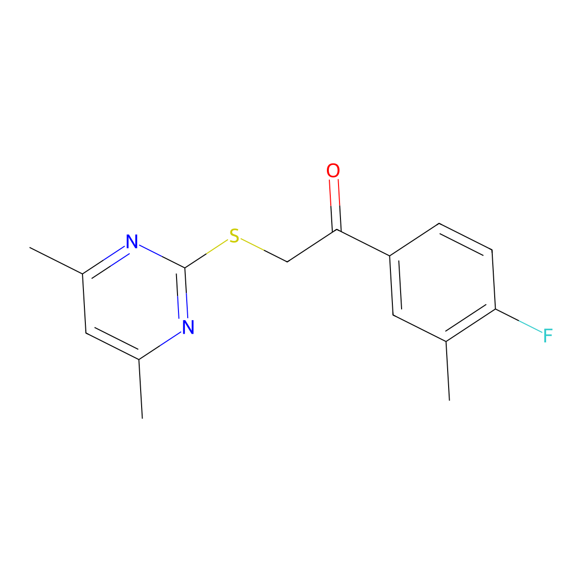 2-(4,6-Dimethylpyrimidin-2-yl)sulfanyl-1-(4-fluoro-3-methylphenyl)ethanone molecular structure, CAS 667887-70-9
