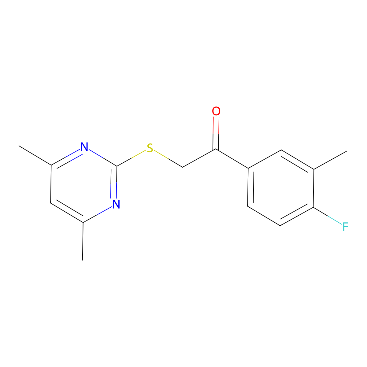 2-(4,6-Dimethylpyrimidin-2-yl)sulfanyl-1-(4-fluoro-3-methylphenyl)ethanone molecular structure, CAS 667887-70-9