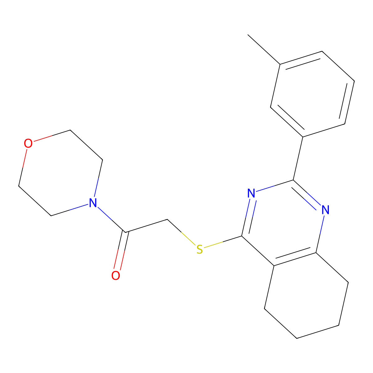1-Morpholin-4-yl-2-(2-m-tolyl-5,6,7,8-tetrahydro-quinazolin-4-ylsulfanyl)-ethanone molecular structure, CAS 667887-82-3