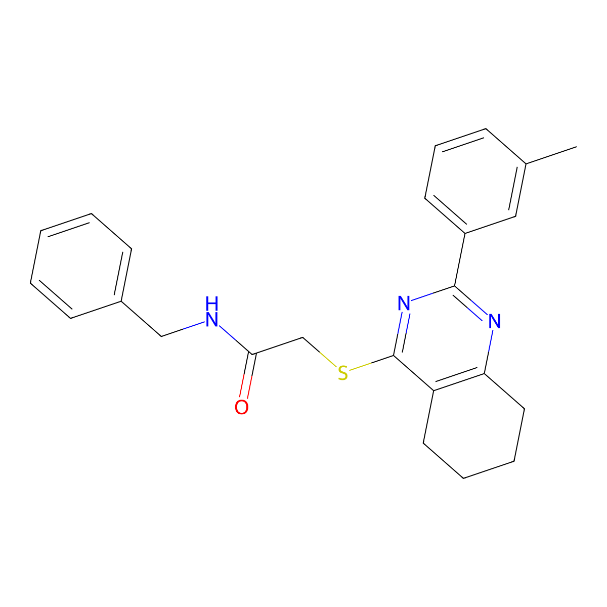 N-benzyl-2-[[2-(3-methylphenyl)-5,6,7,8-tetrahydroquinazolin-4-yl]sulfanyl]acetamide molecular structure, CAS 667887-84-5