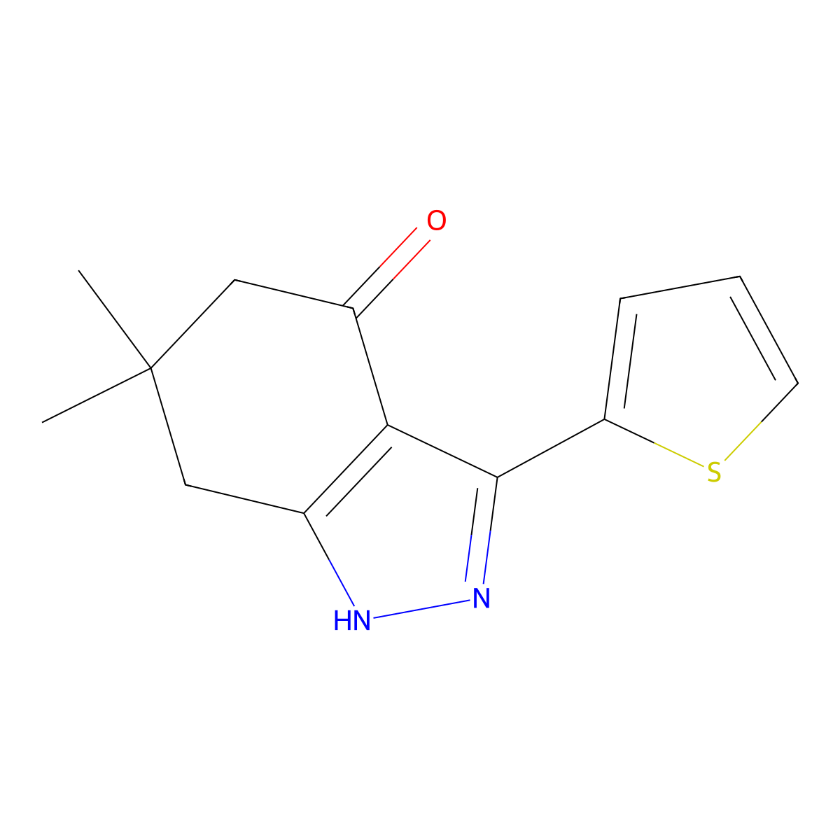 6,6-dimethyl-3-thiophen-2-yl-5,7-dihydro-1H-indazol-4-one molecular structure, CAS 667889-41-0