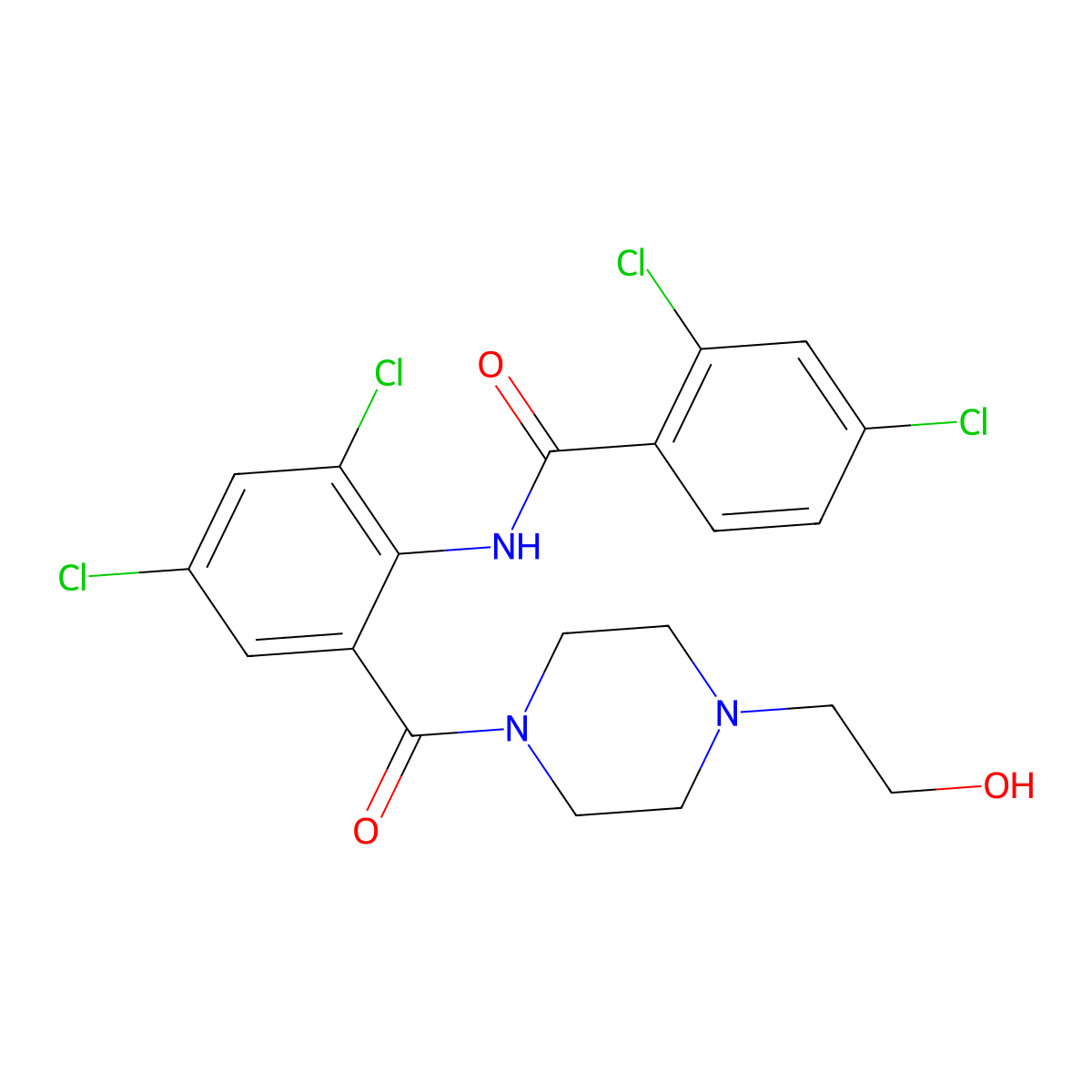 2,4-dichloro-N-[2,4-dichloro-6-[4-(2-hydroxyethyl)piperazine-1-carbonyl]phenyl]benzamide molecular structure, CAS 667889-78-3