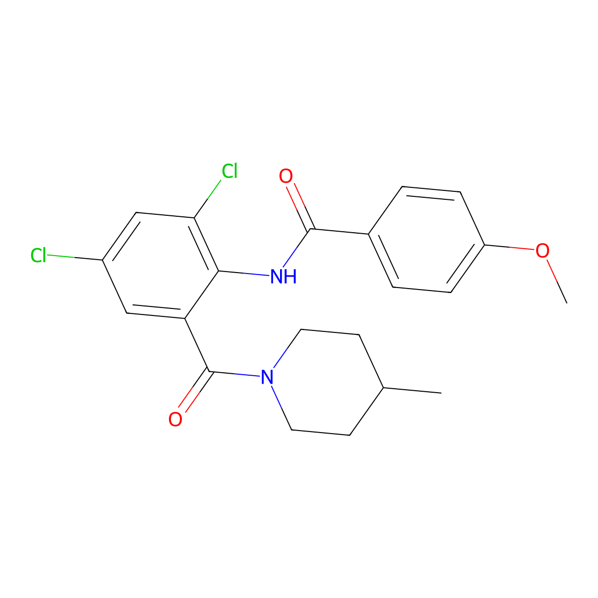 N-[2,4-dichloro-6-(4-methylpiperidine-1-carbonyl)phenyl]-4-methoxybenzamide molecular structure, CAS 667889-79-4