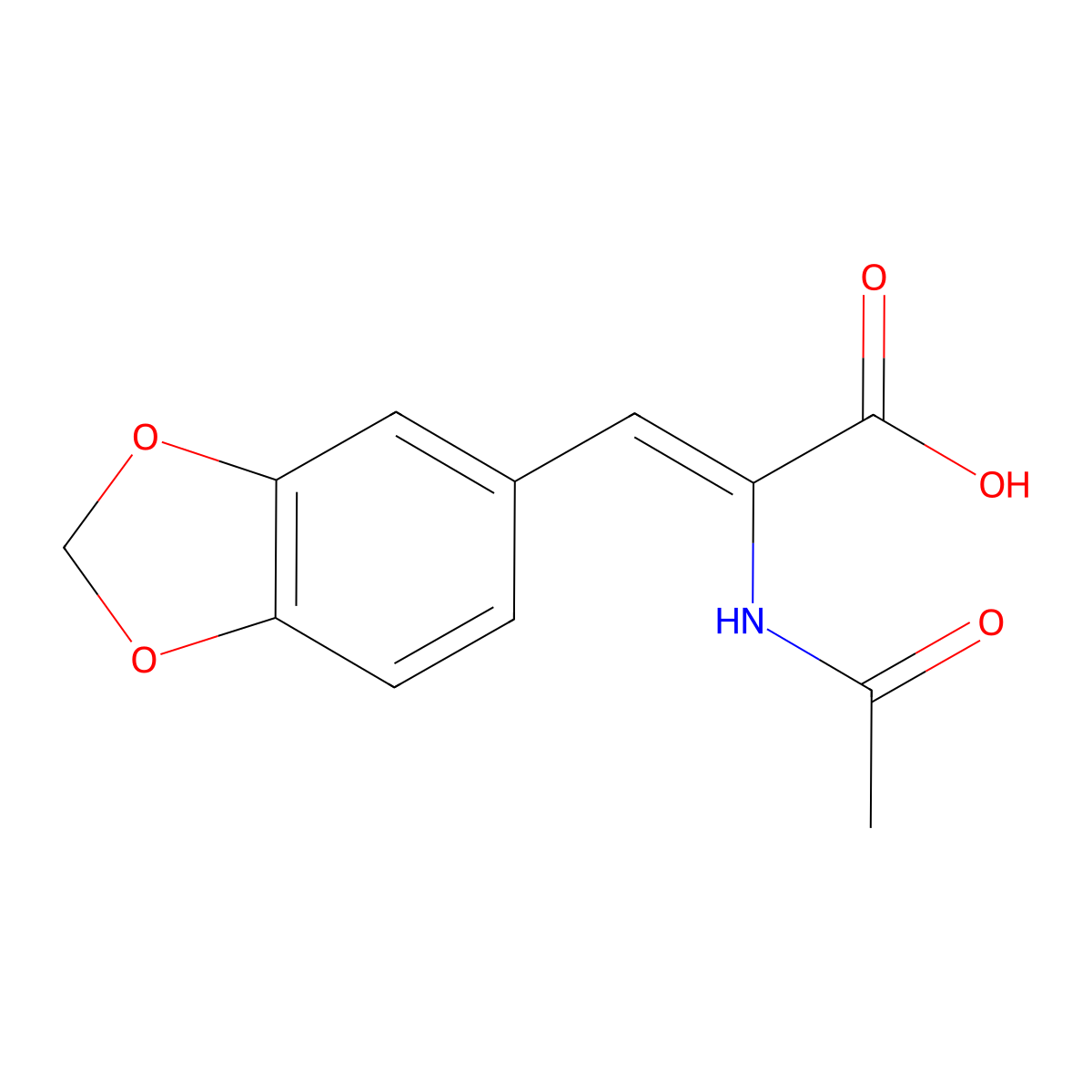 2-Acetamido-3-(2H-1,3-benzodioxol-5-yl)prop-2-enoic acid molecular structure, CAS 66789-45-5