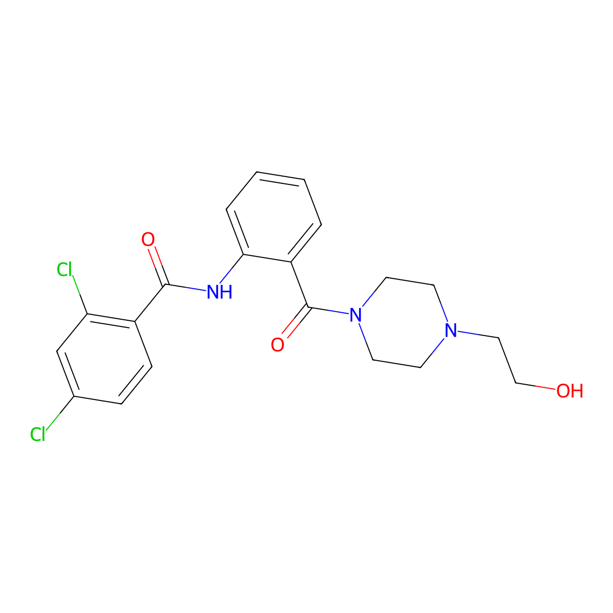 2,4-dichloro-N-[2-[4-(2-hydroxyethyl)piperazine-1-carbonyl]phenyl]benzamide molecular structure, CAS 667890-00-8
