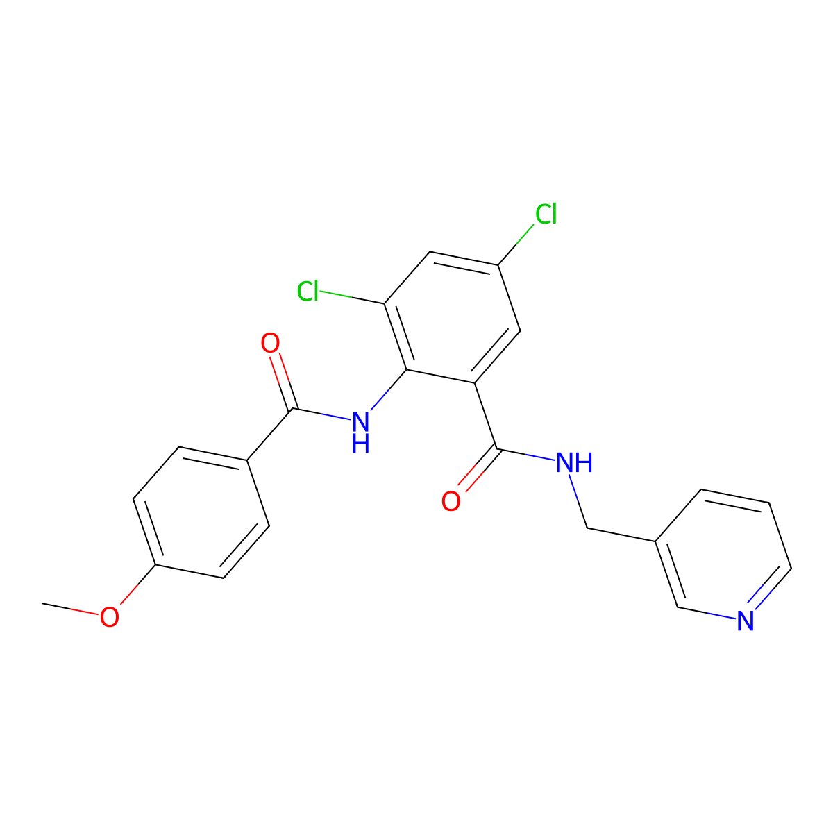 3,5-dichloro-2-[(4-methoxybenzoyl)amino]-N-(pyridin-3-ylmethyl)benzamide molecular structure, CAS 667890-44-0