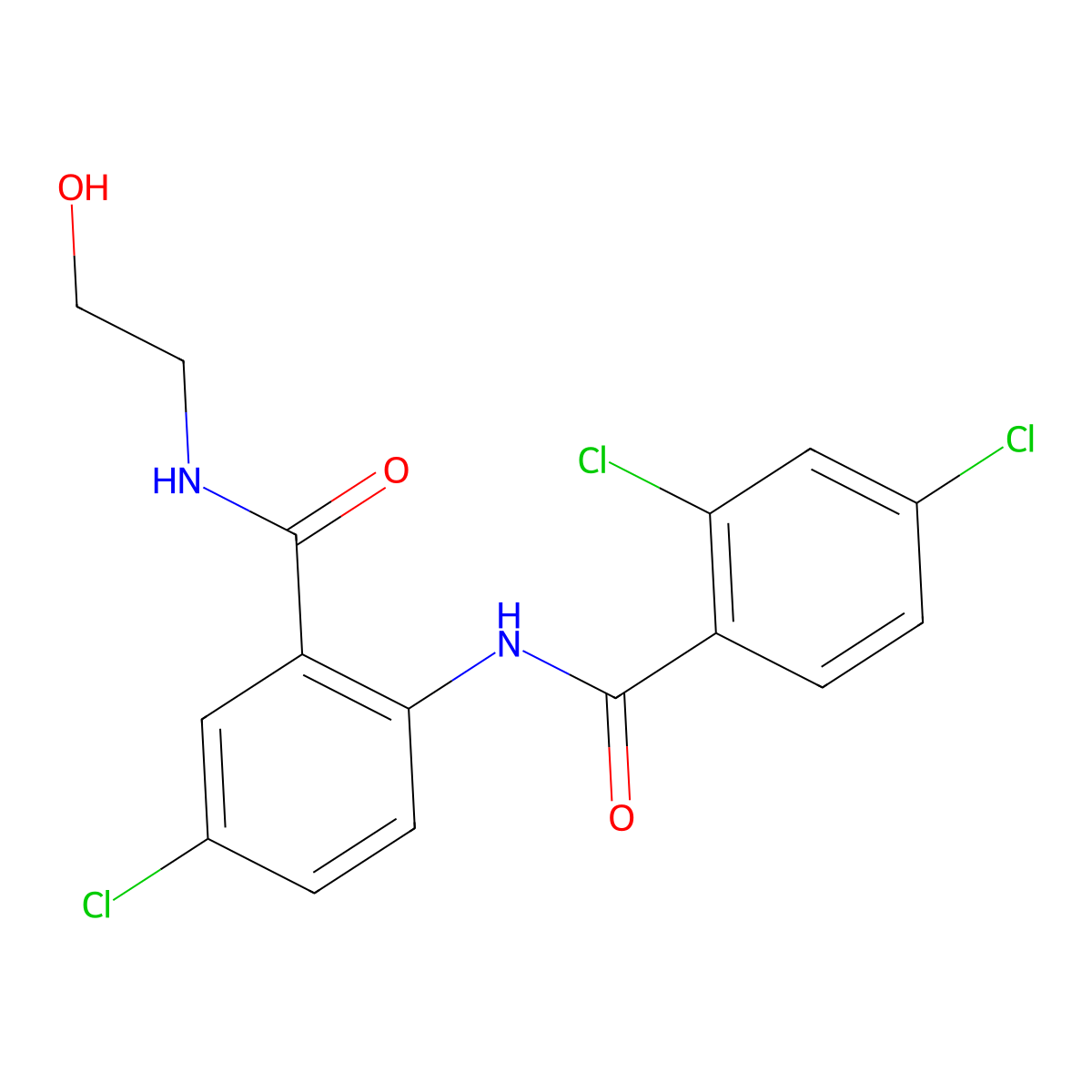 2,4-dichloro-N-[4-chloro-2-(2-hydroxyethylcarbamoyl)phenyl]benzamide molecular structure, CAS 667890-55-3