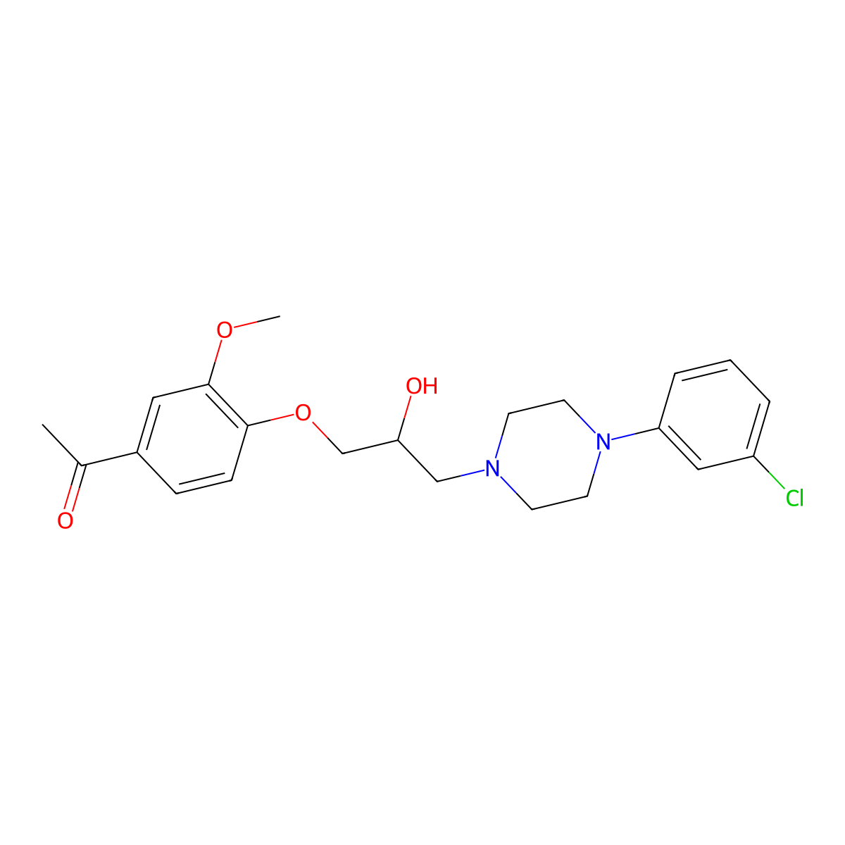 1-(4-(3-(4-(3-Chlorophenyl)piperazin-1-yl)-2-hydroxypropoxy)-3-methoxyphenyl)ethanone molecular structure, CAS 667891-23-8