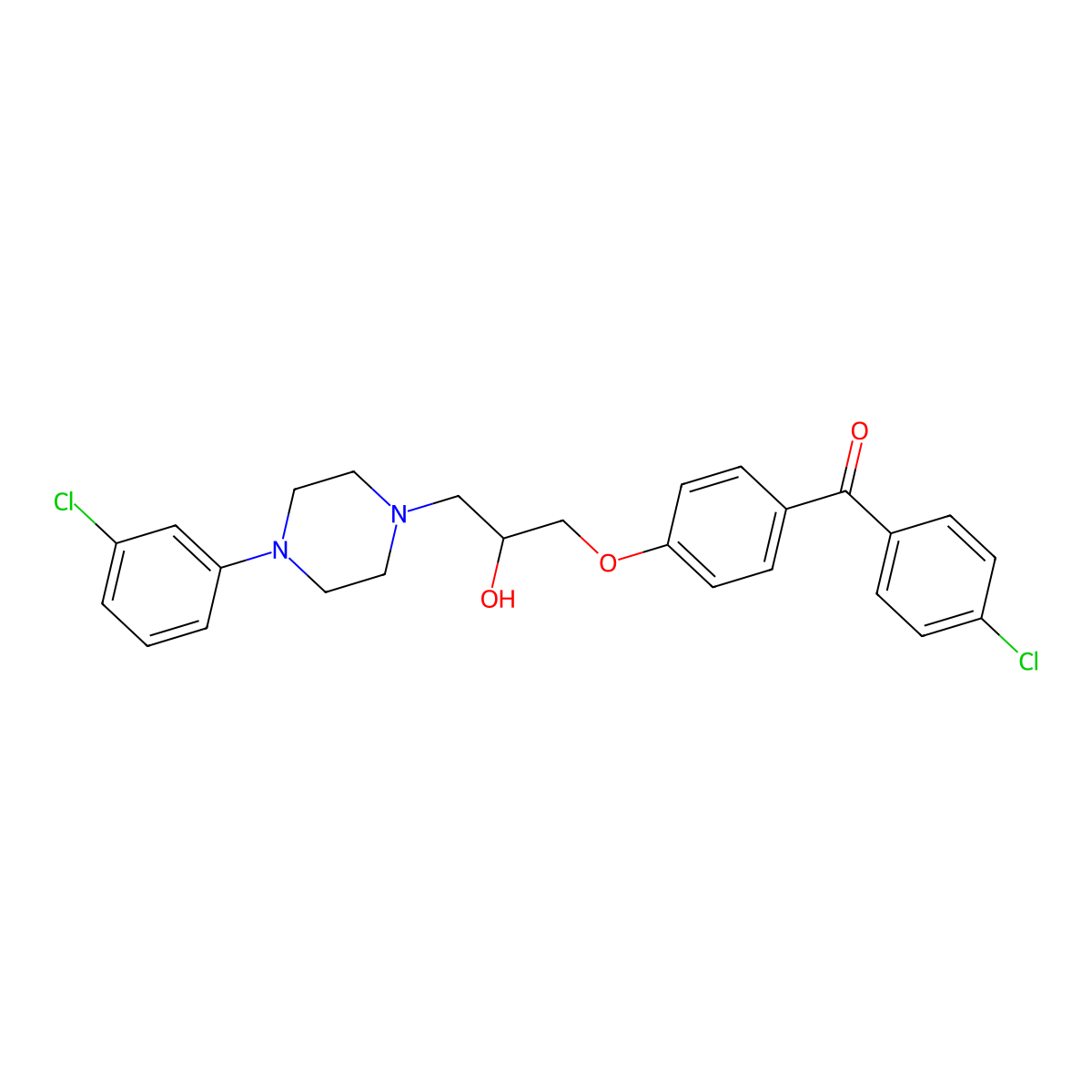 (4-Chlorophenyl)(4-{3-[4-(3-chlorophenyl)-1-piperazinyl]-2-hydroxypropoxy}phenyl)methanone molecular structure, CAS 667891-25-0
