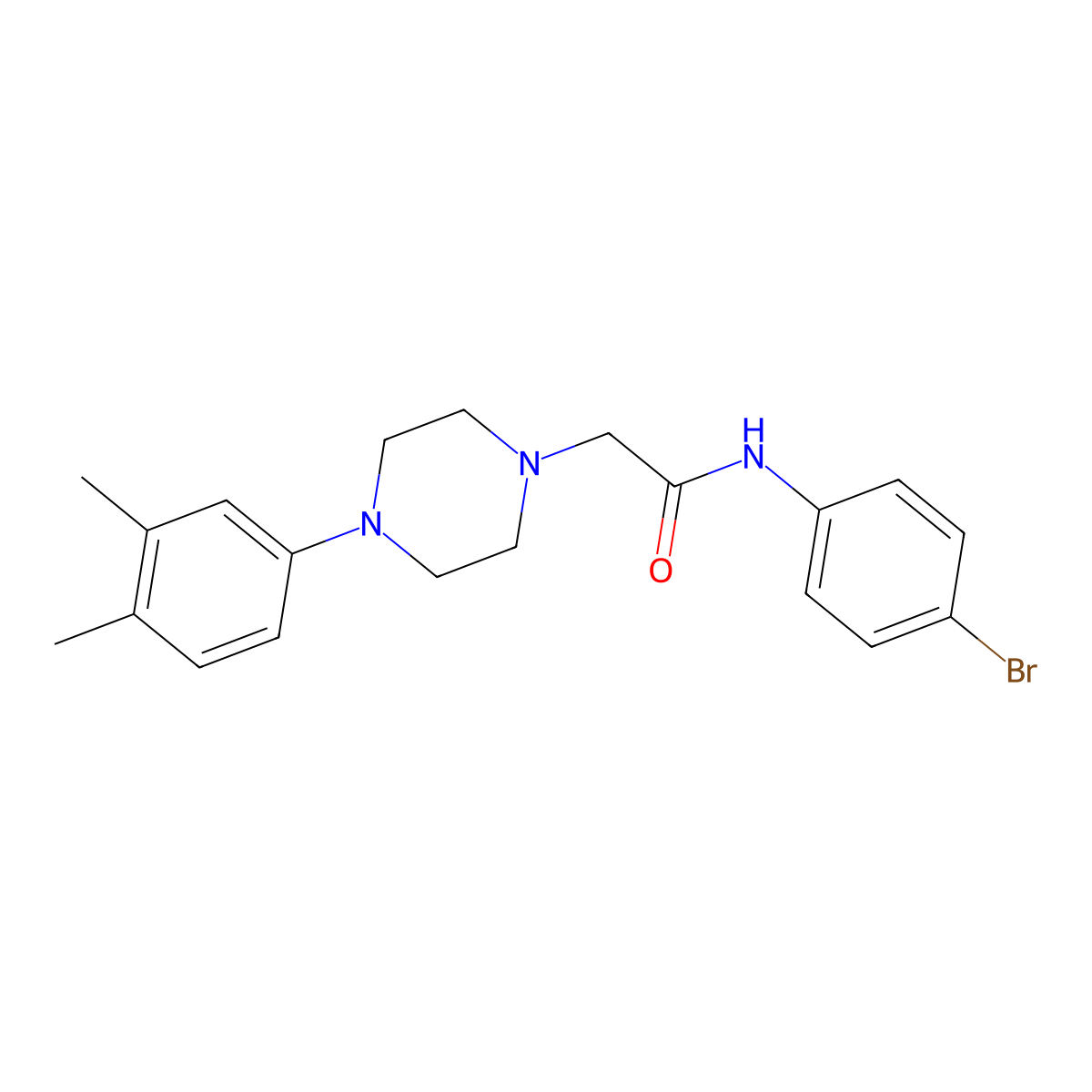 N-(4-bromophenyl)-2-(4-(3,4-dimethylphenyl)piperazin-1-yl)acetamide molecular structure, CAS 667891-31-8