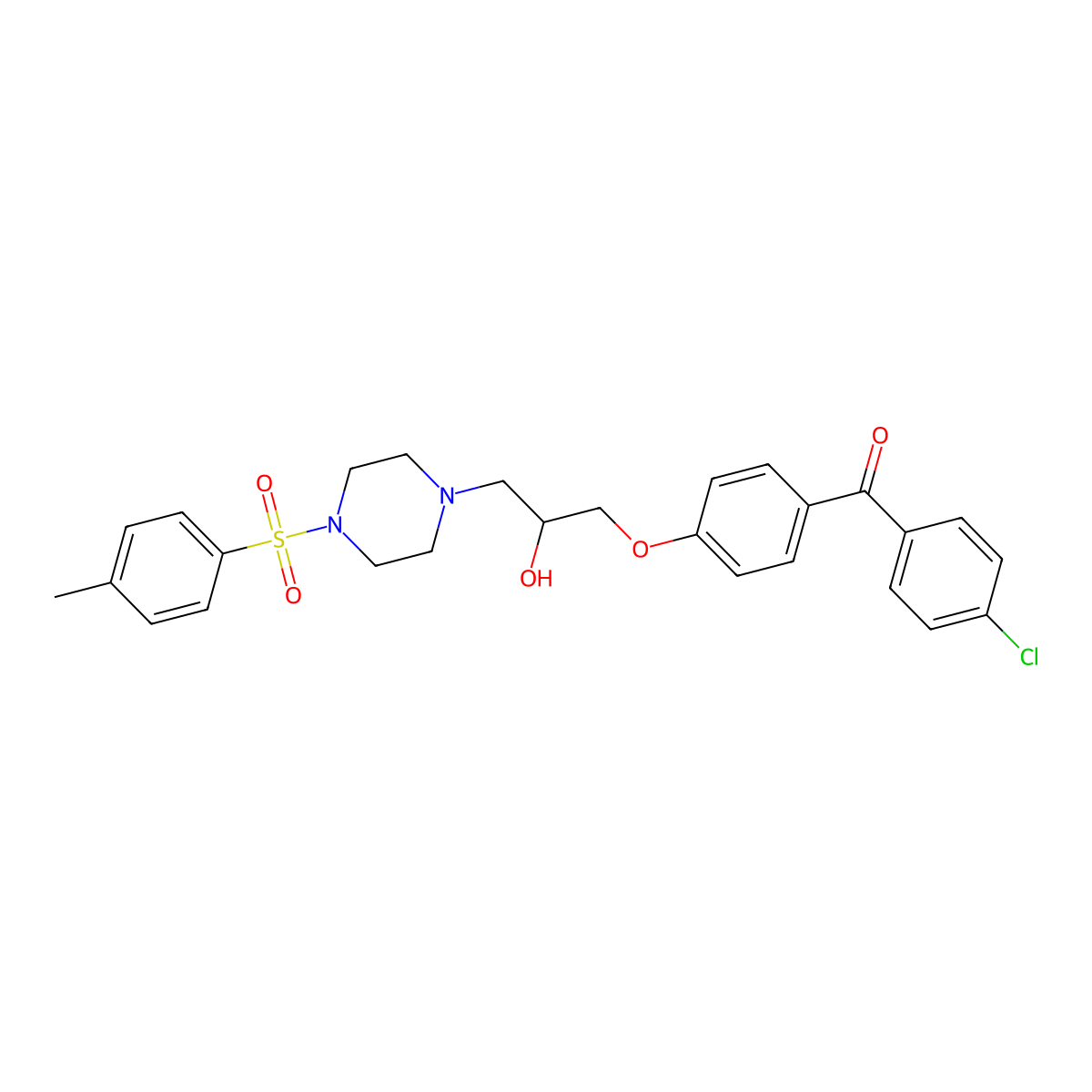 (4-Chlorophenyl)-[4-[2-hydroxy-3-[4-(4-methylphenyl)sulfonylpiperazin-1-yl]propoxy]phenyl]methanone molecular structure, CAS 667891-36-3