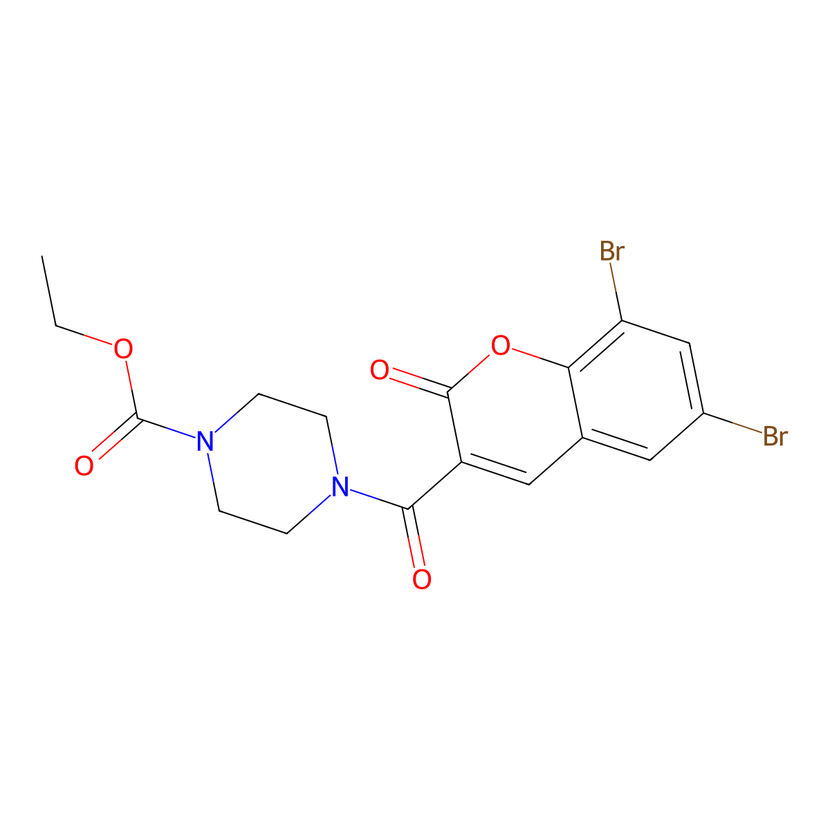 ethyl 4-(6,8-dibromo-2-oxo-2H-chromene-3-carbonyl)piperazine-1-carboxylate molecular structure, CAS 667891-47-6