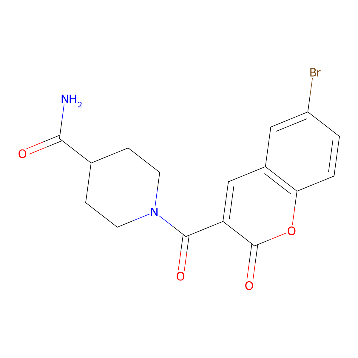 1-(6-bromo-2-oxo-2H-chromene-3-carbonyl)piperidine-4-carboxamide molecular structure, CAS 667891-48-7