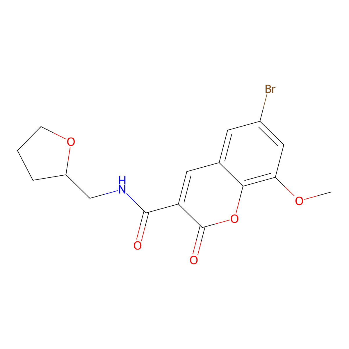 6-bromo-8-methoxy-2-oxo-N-(oxolan-2-ylmethyl)chromene-3-carboxamide molecular structure, CAS 667892-38-8