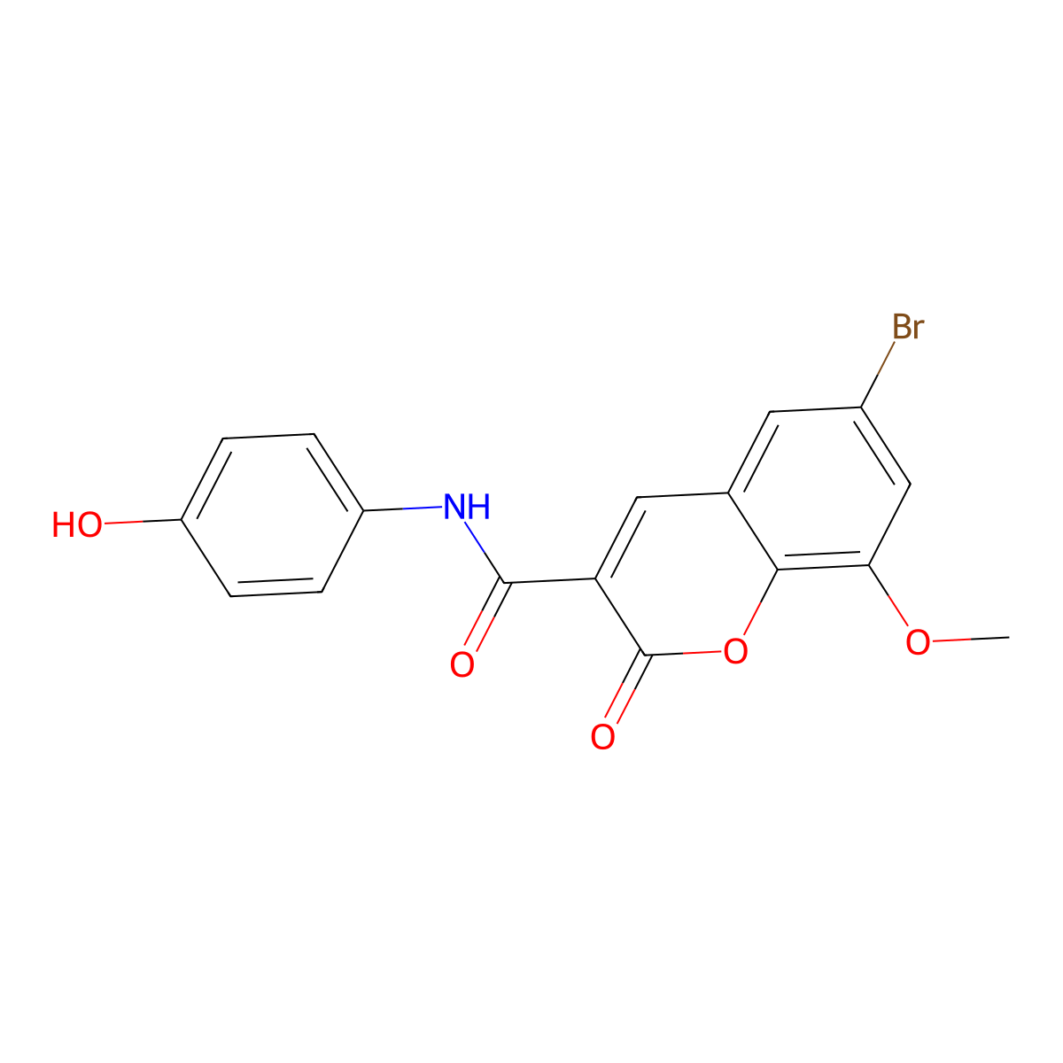 6-bromo-N-(4-hydroxyphenyl)-8-methoxy-2-oxochromene-3-carboxamide molecular structure, CAS 667892-50-4