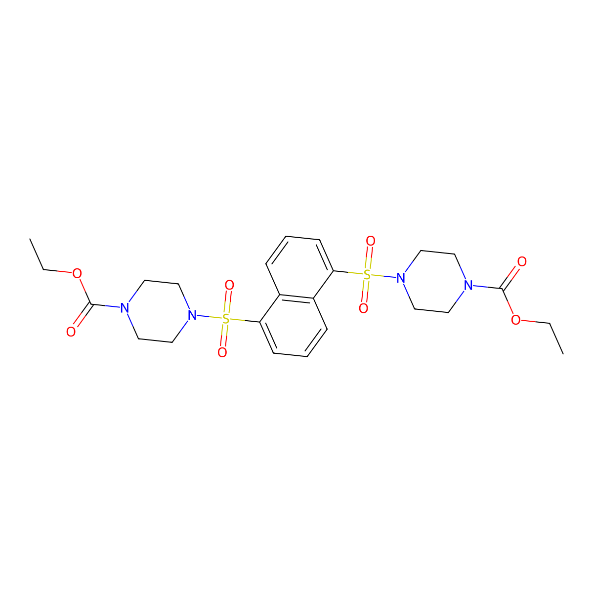 Ethyl 4-[5-(4-ethoxycarbonylpiperazin-1-yl)sulfonylnaphthalen-1-yl]sulfonylpiperazine-1-carboxylate molecular structure, CAS 667892-53-7