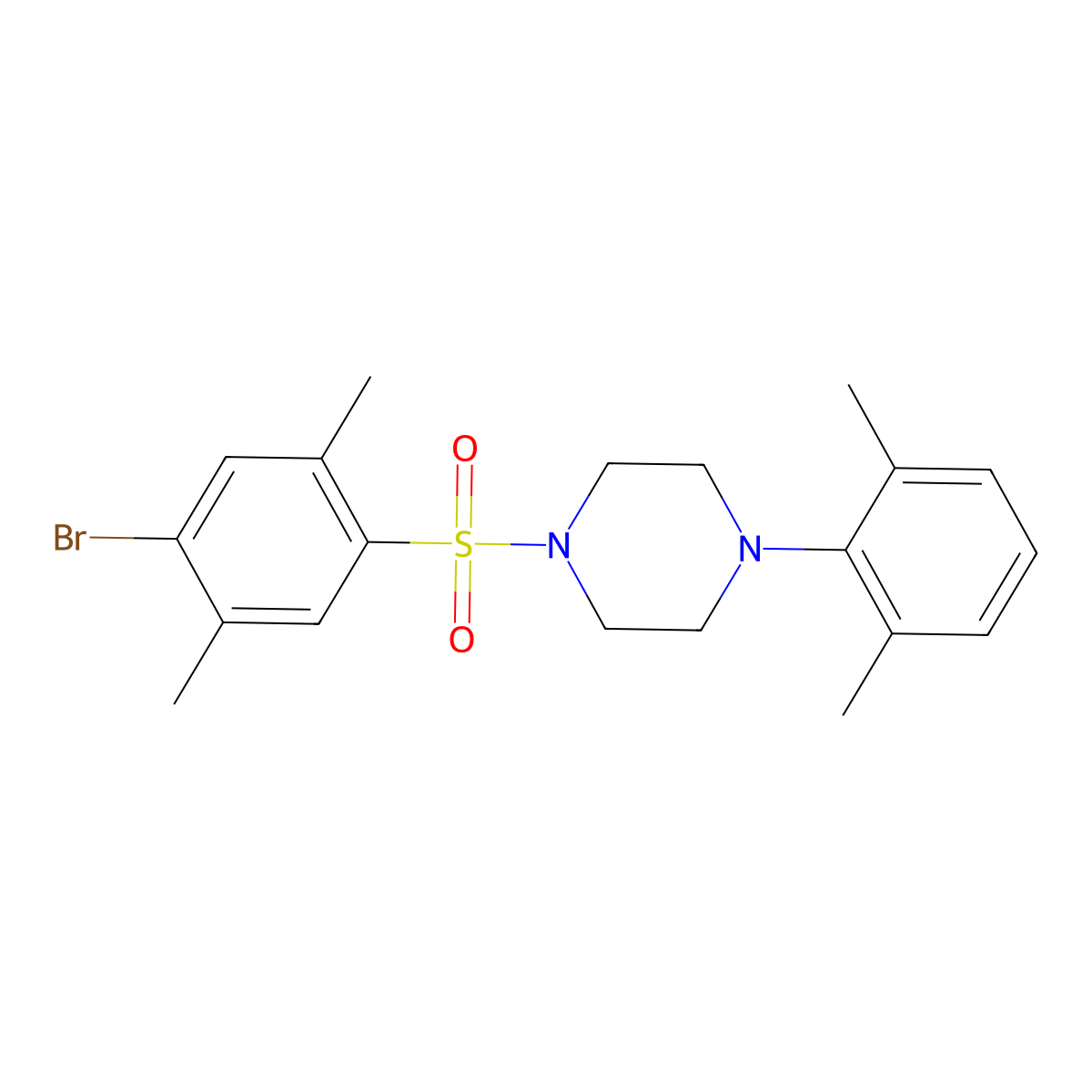 1-(4-Bromo-2,5-dimethylphenyl)sulfonyl-4-(2,6-dimethylphenyl)piperazine molecular structure, CAS 667892-66-2