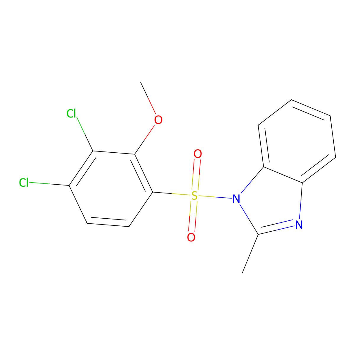1-((3,4-dichloro-2-methoxyphenyl)sulfonyl)-2-methyl-1H-benzo[d]imidazole molecular structure, CAS 667892-77-5