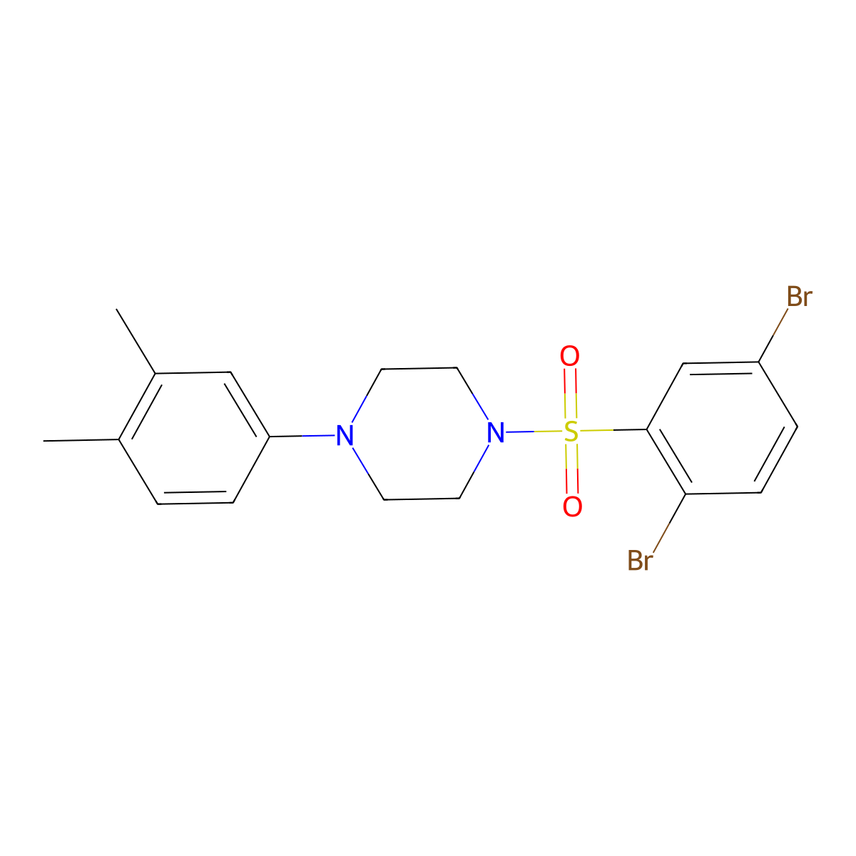 1-(2,5-Dibromobenzenesulfonyl)-4-(3,4-dimethylphenyl)piperazine molecular structure, CAS 667892-87-7