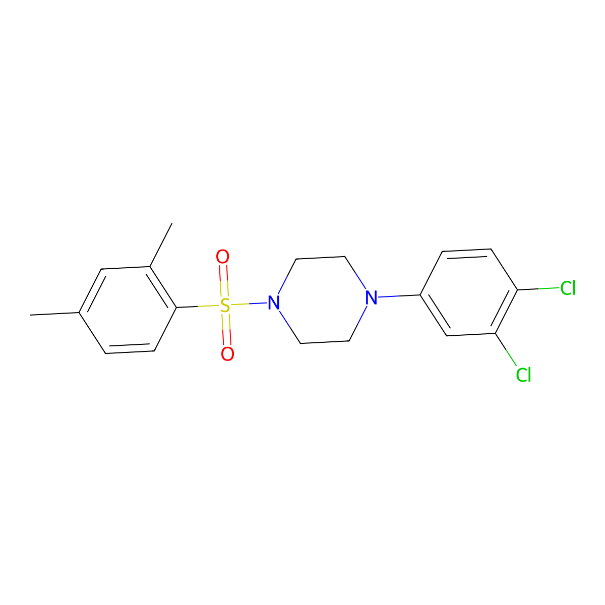 1-(3,4-Dichlorophenyl)-4-((2,4-dimethylphenyl)sulfonyl)piperazine molecular structure, CAS 667892-91-3
