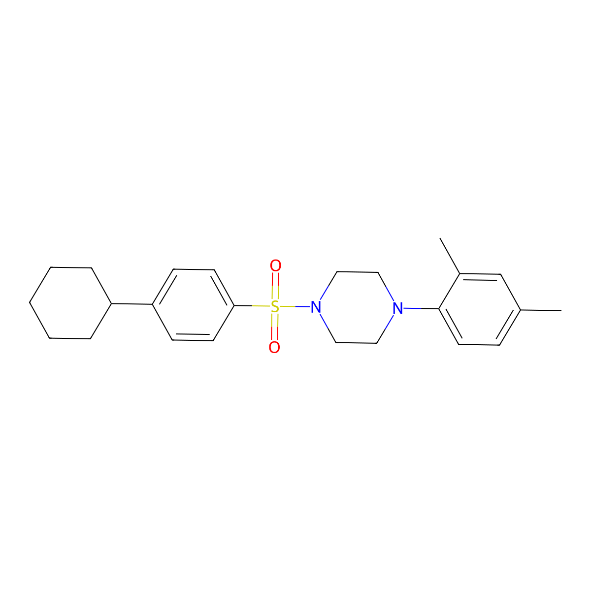 1-((4-Cyclohexylphenyl)sulfonyl)-4-(2,4-dimethylphenyl)piperazine molecular structure, CAS 667893-00-7