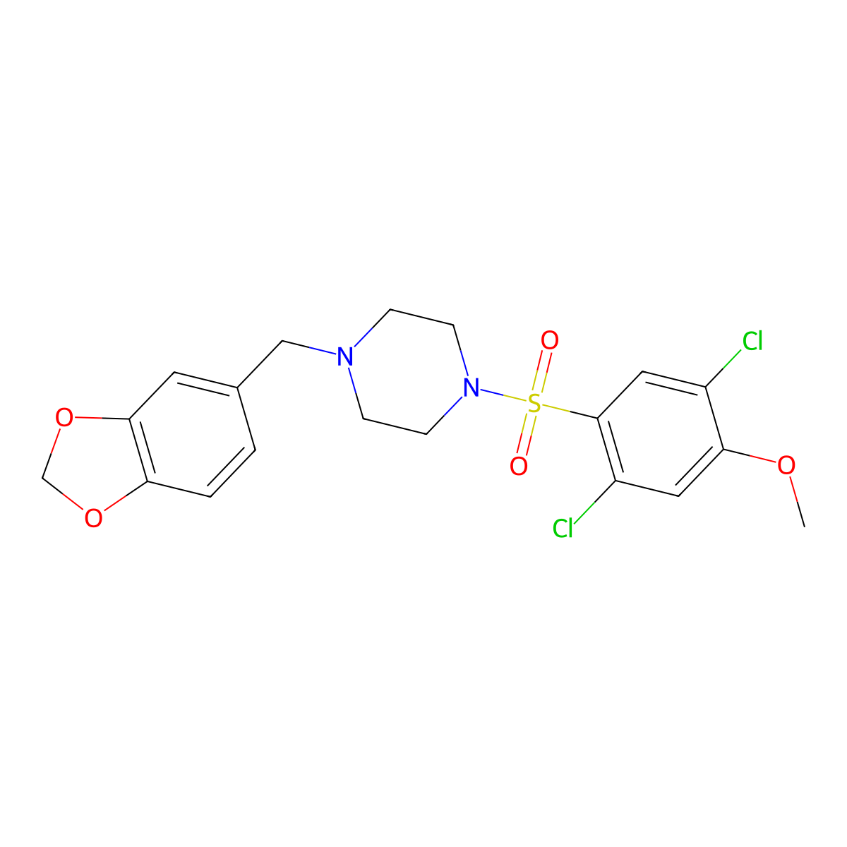 1-(1,3-Benzodioxol-5-ylmethyl)-4-(2,5-dichloro-4-methoxyphenyl)sulfonylpiperazine molecular structure, CAS 667893-13-2