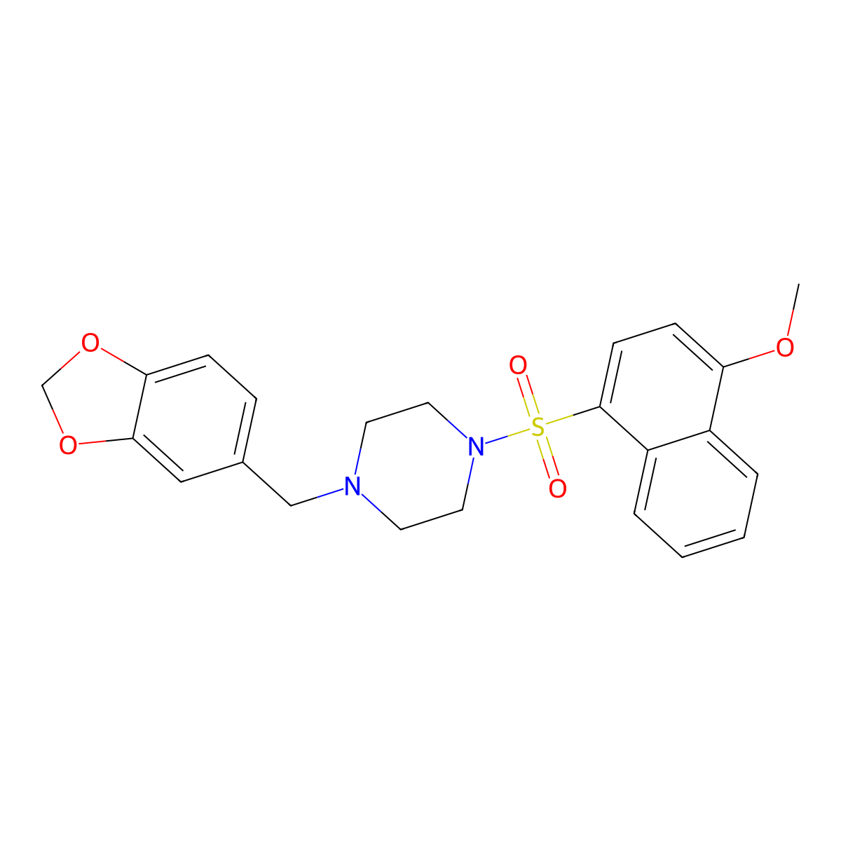 1-(Benzo[d][1,3]dioxol-5-ylmethyl)-4-((4-methoxynaphthalen-1-yl)sulfonyl)piperazine molecular structure, CAS 667893-15-4