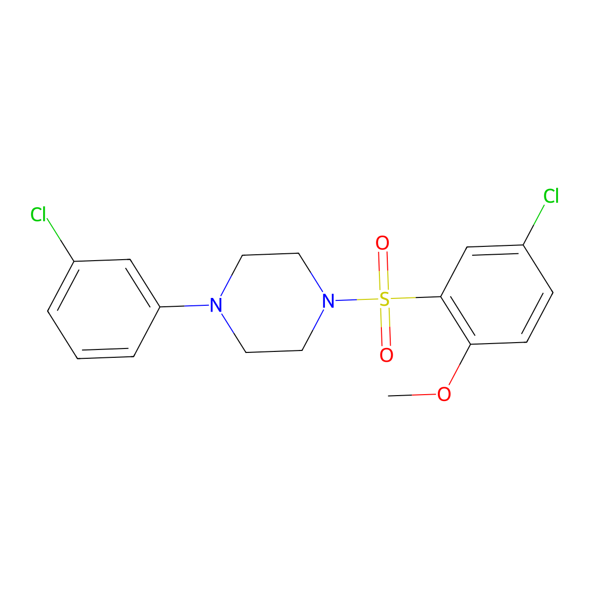 1-(5-Chloro-2-methoxyphenyl)sulfonyl-4-(3-chlorophenyl)piperazine molecular structure, CAS 667893-21-2