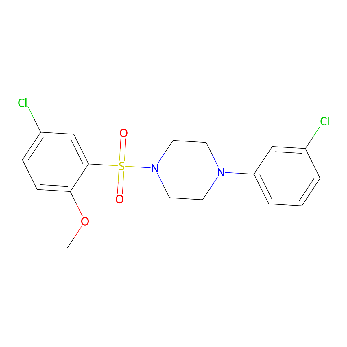 1-(5-Chloro-2-methoxyphenyl)sulfonyl-4-(3-chlorophenyl)piperazine molecular structure, CAS 667893-21-2