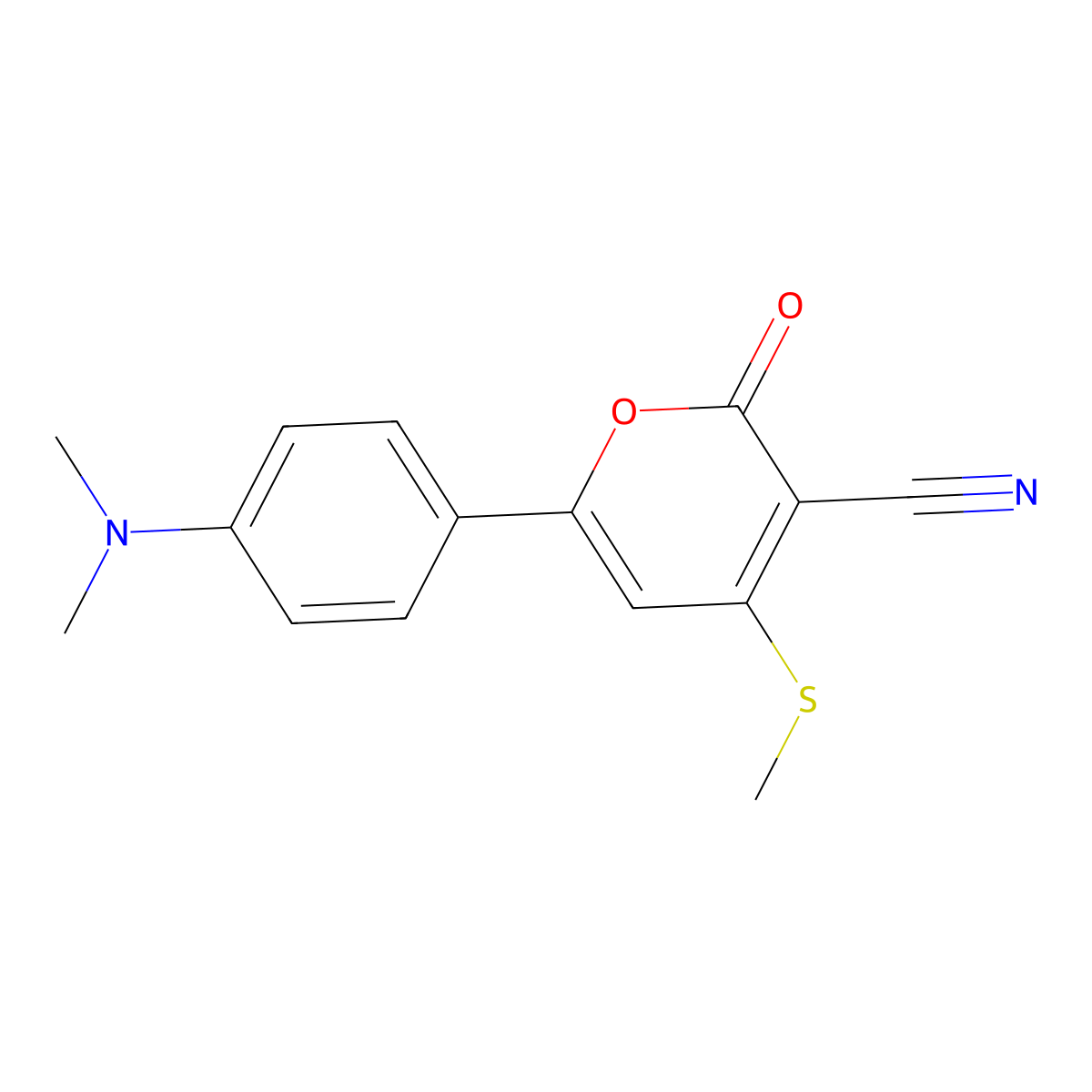 6-[4-(dimethylamino)phenyl]-4-(methylsulfanyl)-2-oxo-2H-pyran-3-carbonitrile molecular structure, CAS 667897-80-5