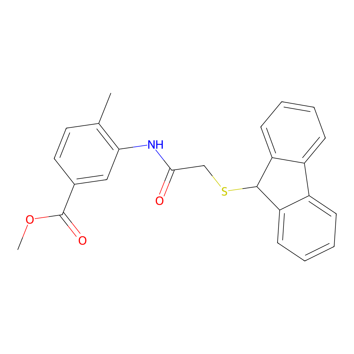 methyl 3-{[(9H-fluoren-9-ylsulfanyl)acetyl]amino}-4-methylbenzoate molecular structure, CAS 667898-33-1