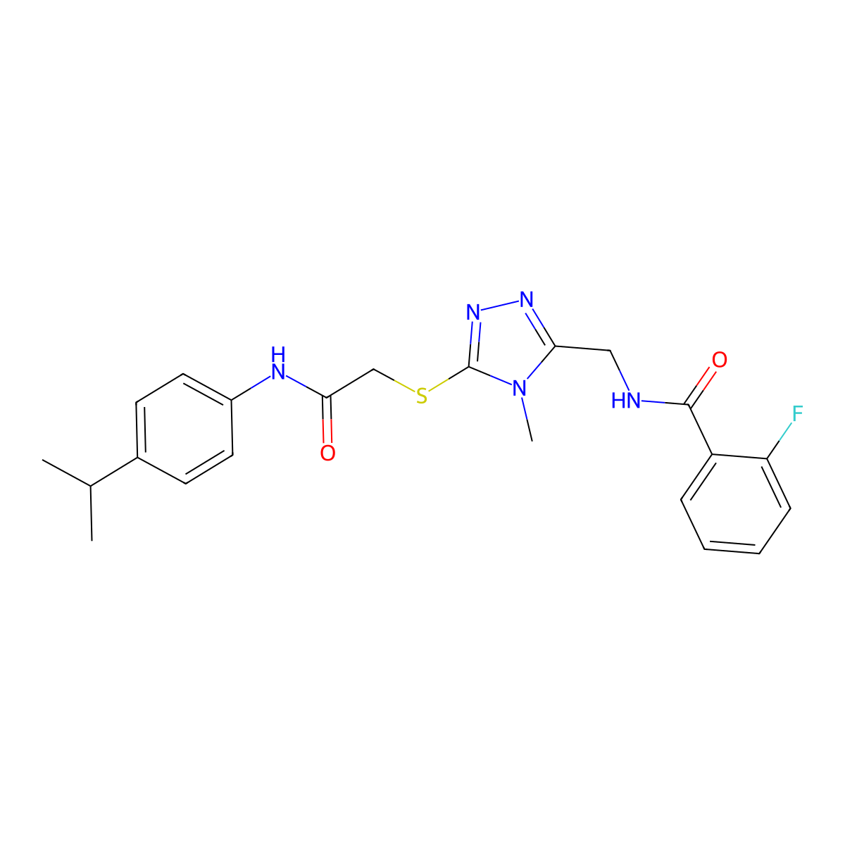 2-fluoro-N-[[4-methyl-5-[2-oxo-2-(4-propan-2-ylanilino)ethyl]sulfanyl-1,2,4-triazol-3-yl]methyl]benzamide molecular structure, CAS 667898-39-7