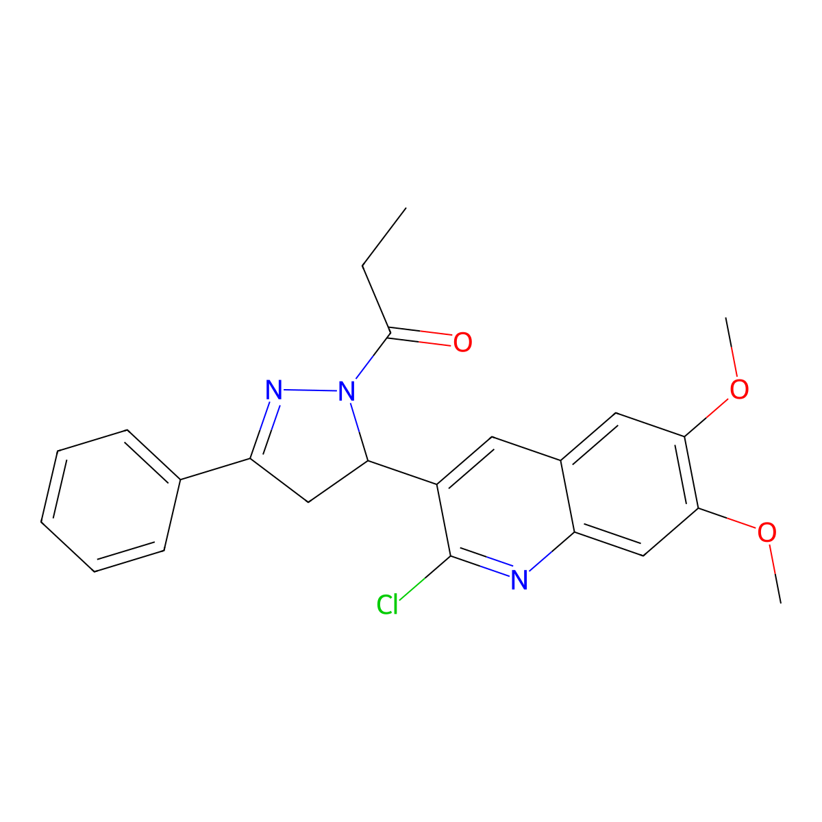 1-[3-(2-Chloro-6,7-dimethoxyquinolin-3-yl)-5-phenyl-3,4-dihydropyrazol-2-yl]propan-1-one molecular structure, CAS 667898-79-5