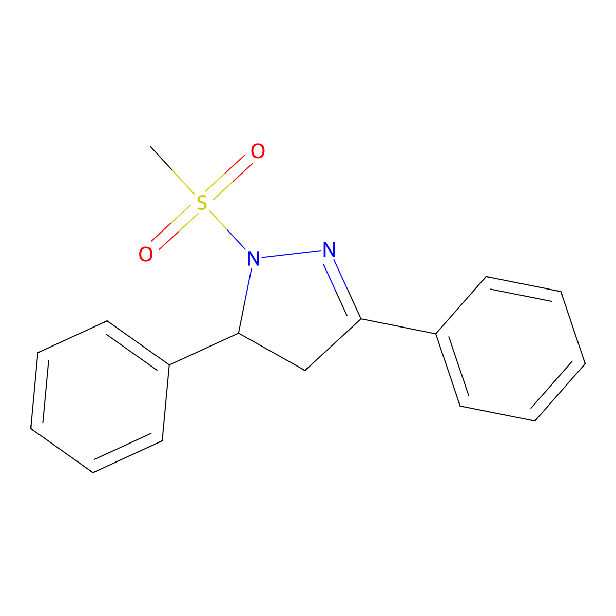 1-(methylsulfonyl)-3,5-diphenyl-4,5-dihydro-1H-pyrazole molecular structure, CAS 667898-85-3