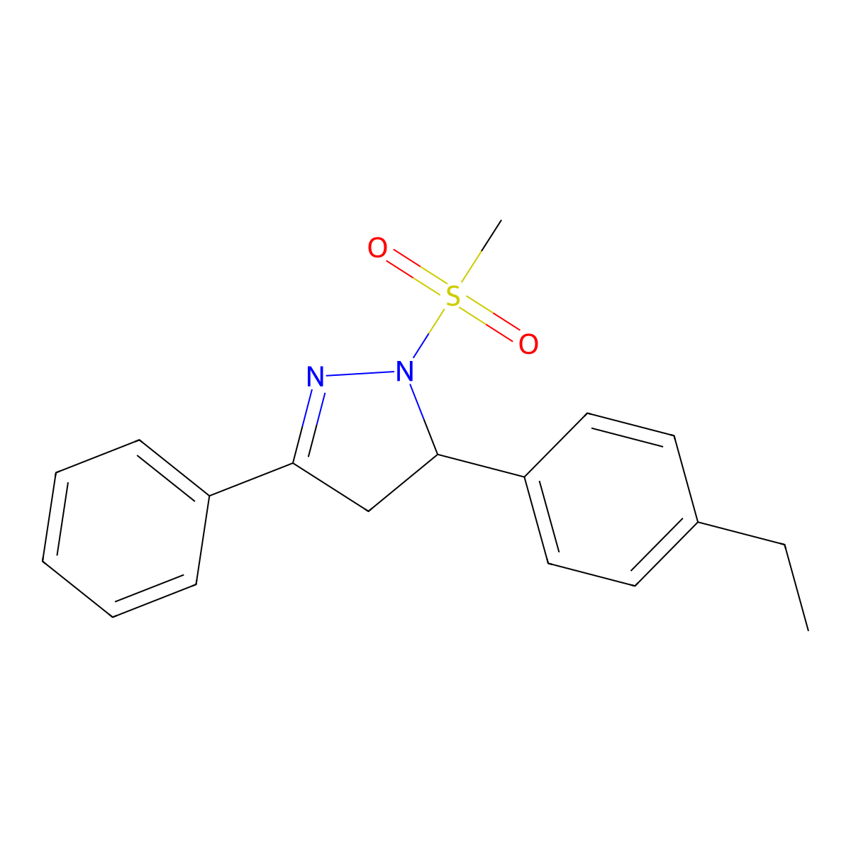 5-(4-ethylphenyl)-1-(methylsulfonyl)-3-phenyl-4,5-dihydro-1H-pyrazole molecular structure, CAS 667898-86-4