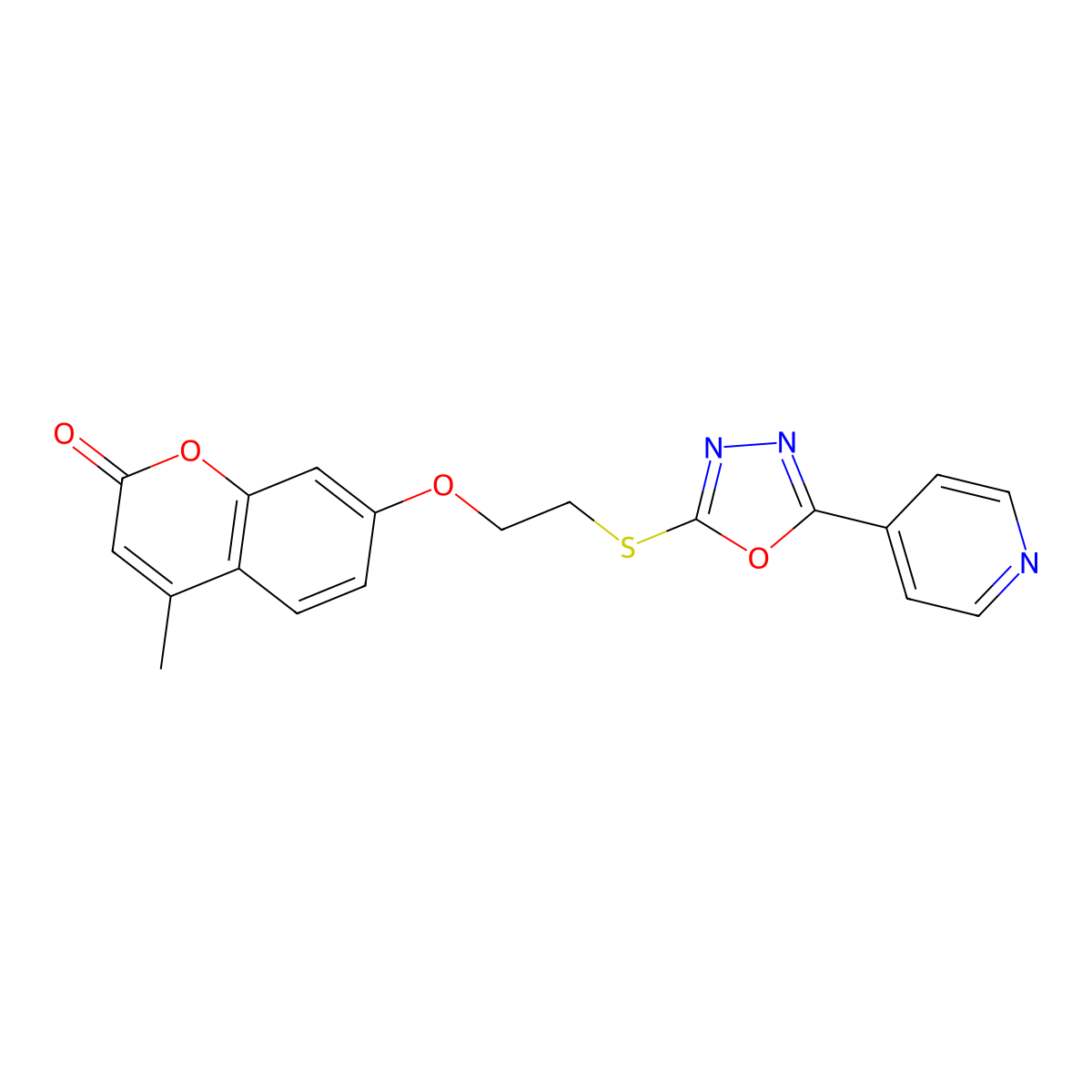 4-Methyl-7-[2-[(5-pyridin-4-yl-1,3,4-oxadiazol-2-yl)sulfanyl]ethoxy]chromen-2-one molecular structure, CAS 667901-16-8