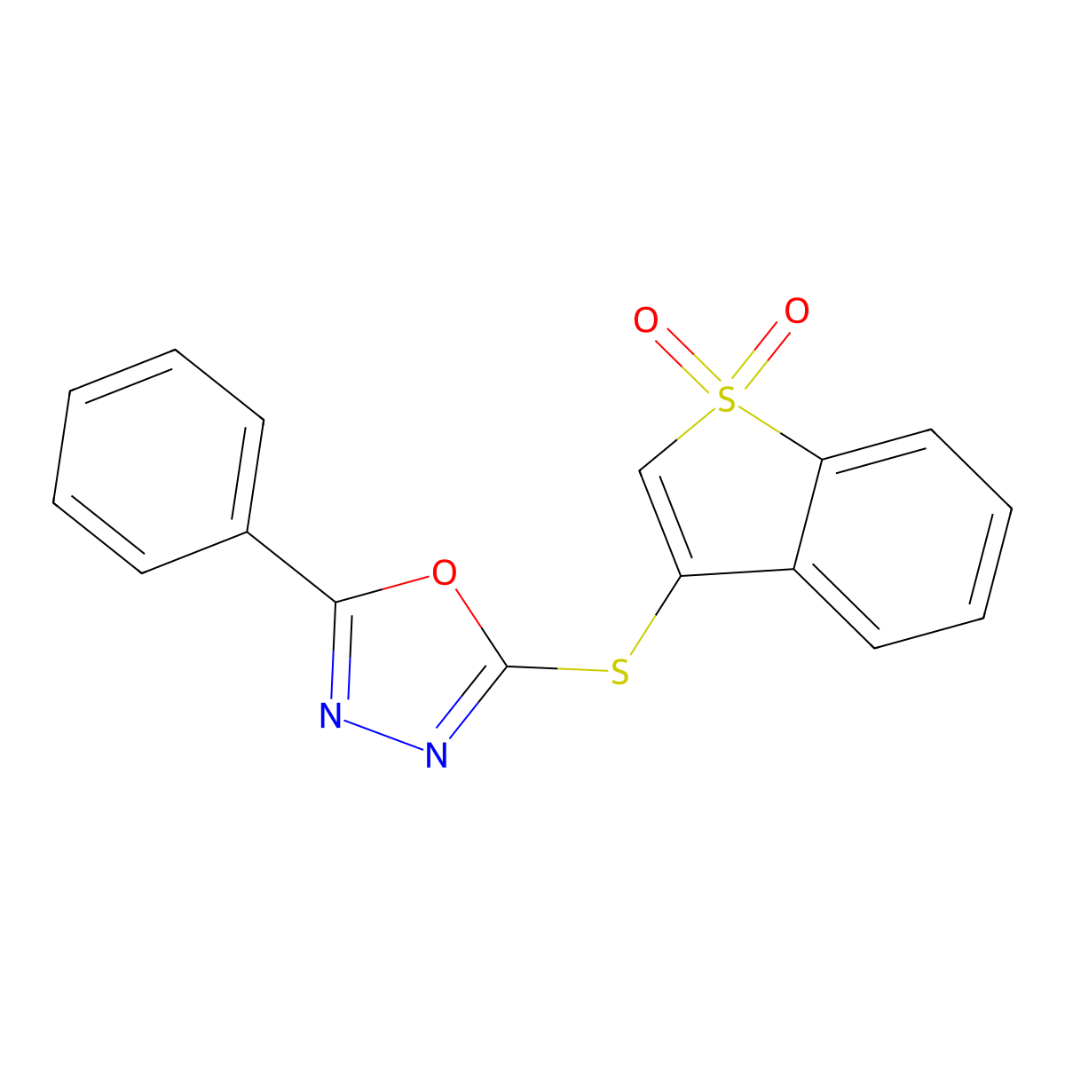 1,1-Dioxido-1-benzothien-3-yl 5-phenyl-1,3,4-oxadiazol-2-yl sulfide molecular structure, CAS 667901-18-0