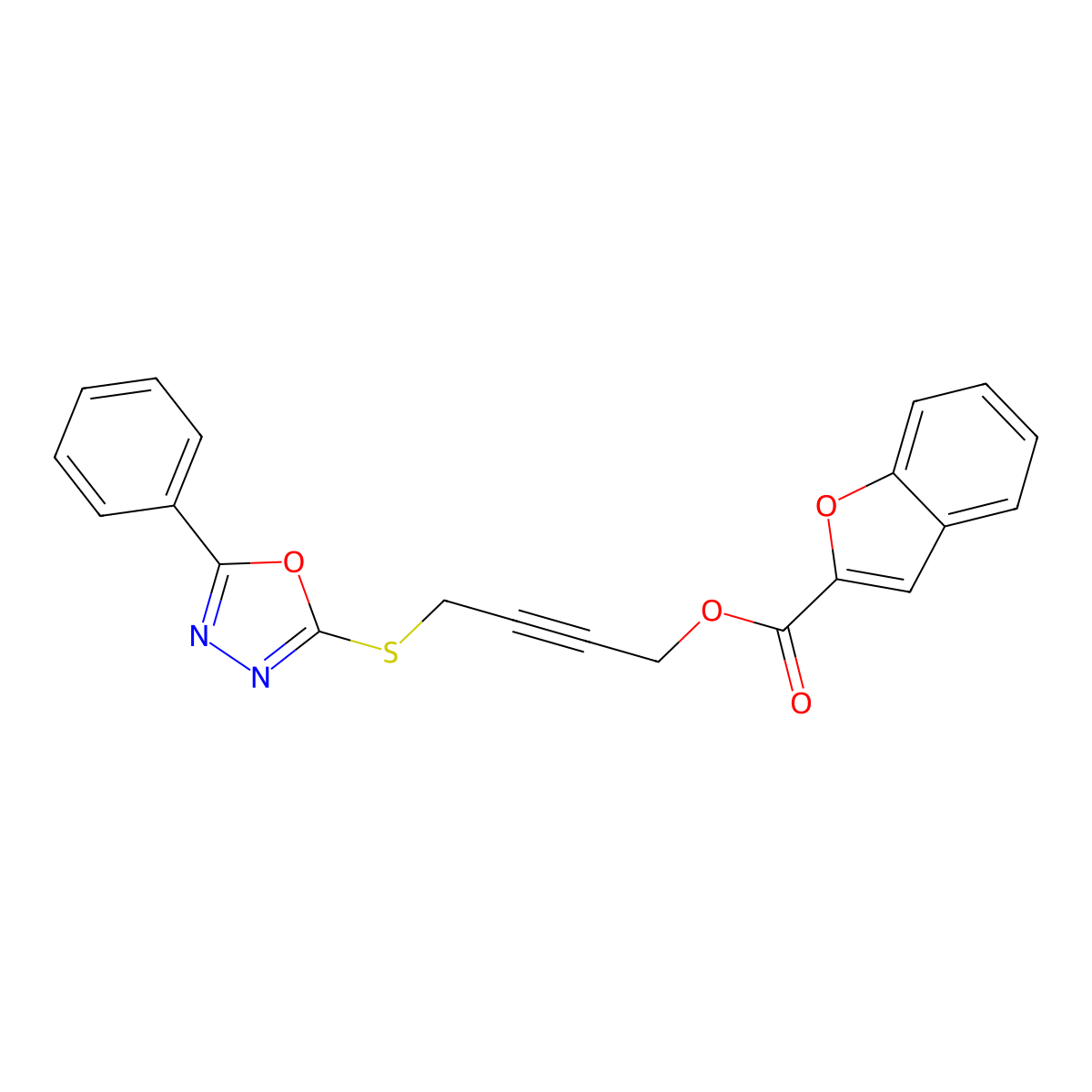 4-[(5-Phenyl-1,3,4-oxadiazol-2-yl)sulfanyl]but-2-ynyl 1-benzofuran-2-carboxylate molecular structure, CAS 667901-27-1