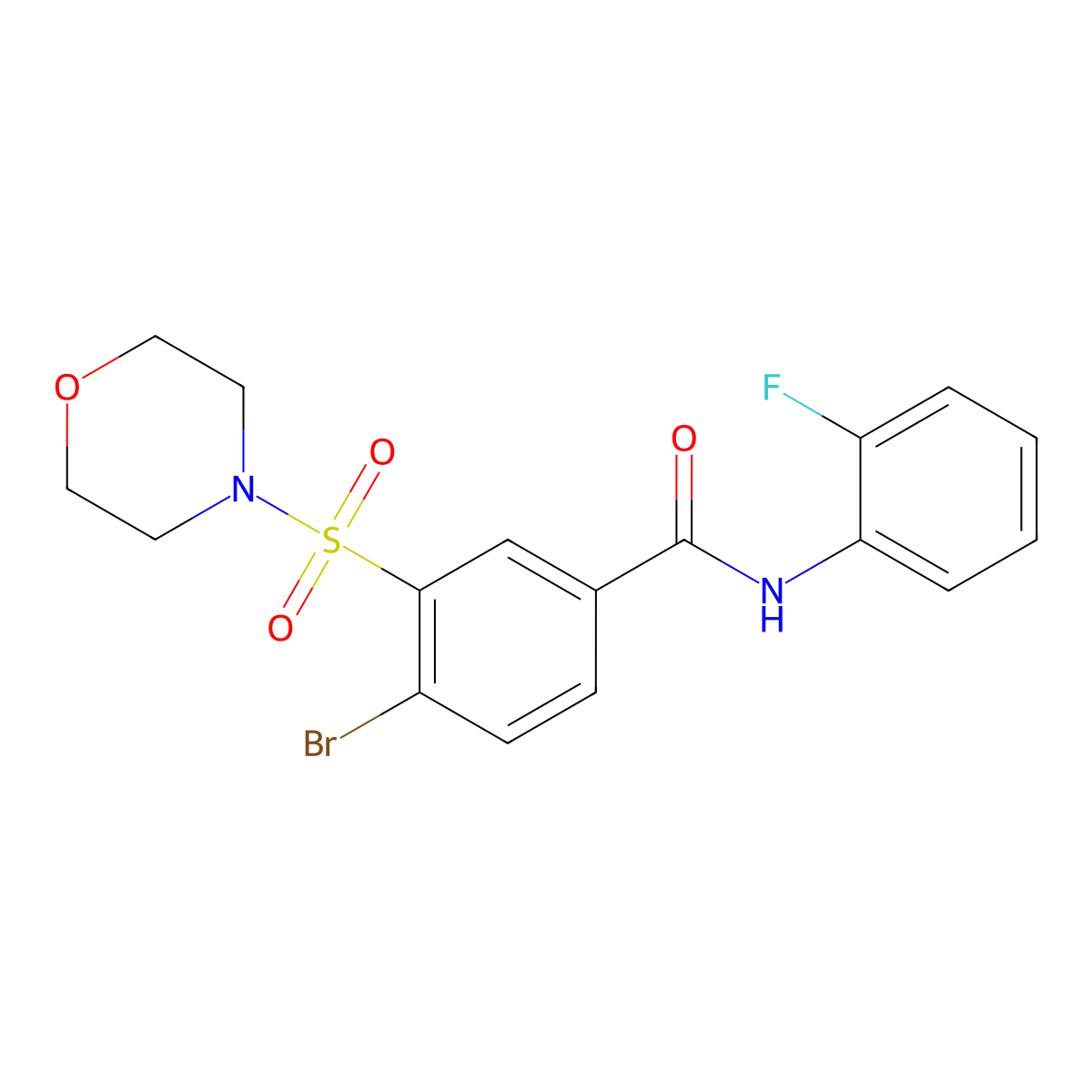 4-bromo-N-(2-fluorophenyl)-3-morpholin-4-ylsulfonylbenzamide molecular structure, CAS 667901-80-6