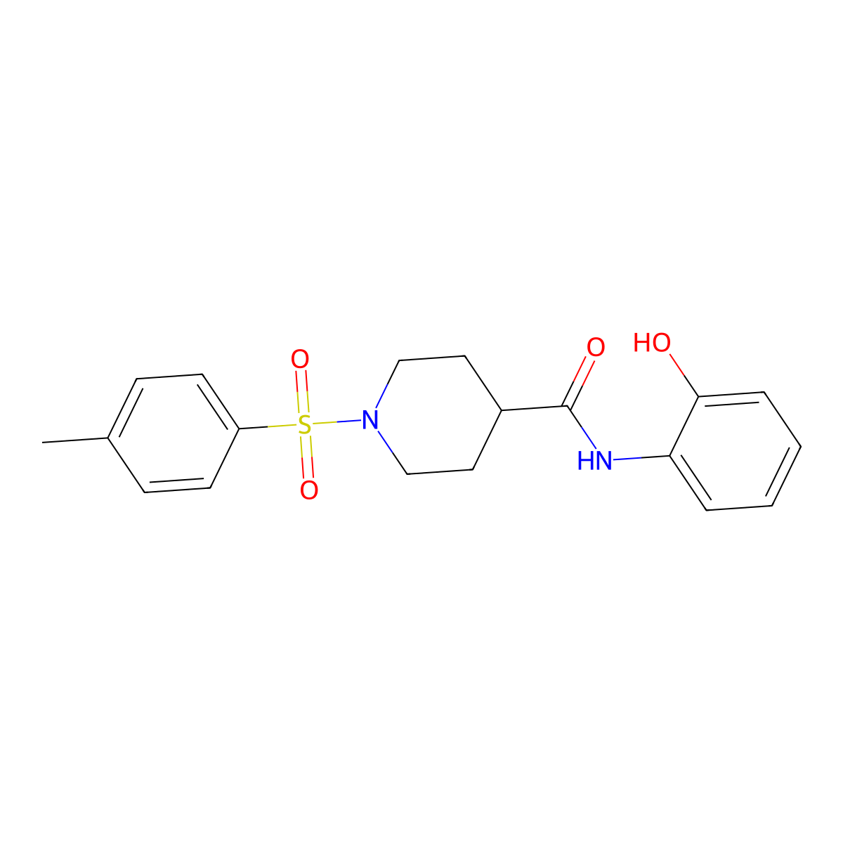 N-(2-hydroxyphenyl)-1-(4-methylphenyl)sulfonylpiperidine-4-carboxamide molecular structure, CAS 667902-18-3
