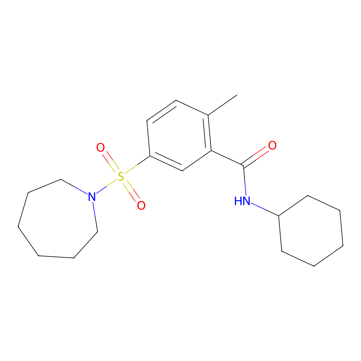 5-(azepan-1-ylsulfonyl)-N-cyclohexyl-2-methylbenzamide molecular structure, CAS 667902-35-4