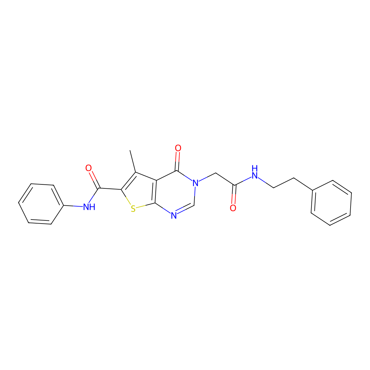 5-methyl-4-oxo-3-{2-oxo-2-[(2-phenylethyl)amino]ethyl}-N-phenyl-3,4-dihydrothieno[2,3-d]pyrimidine-6-carboxamide molecular structure, CAS 667903-06-2