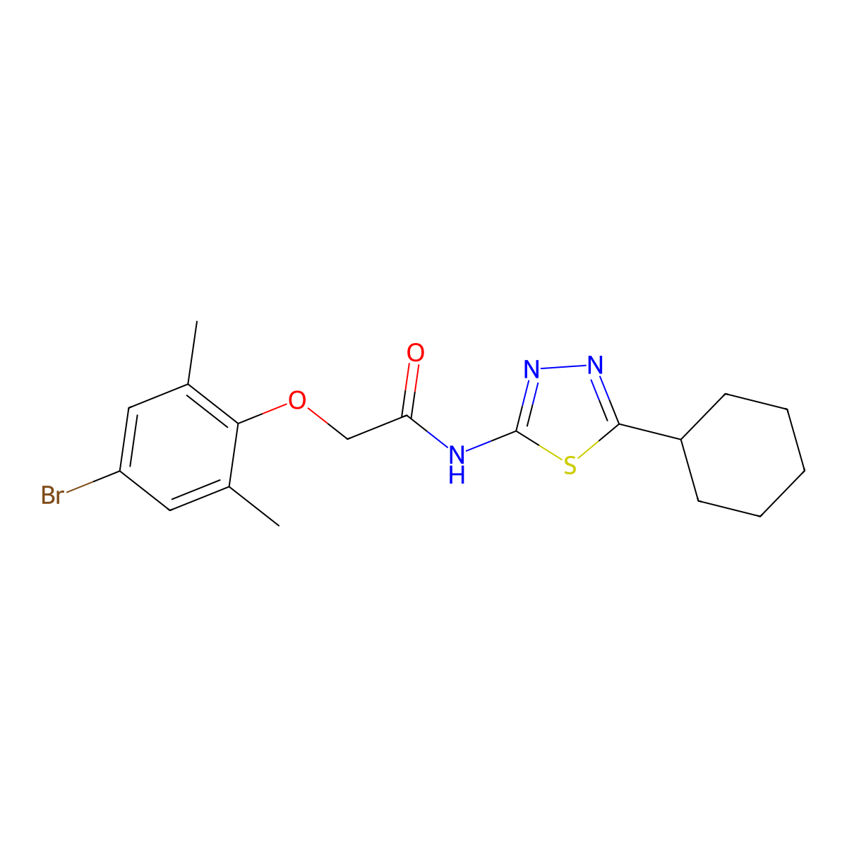 2-(4-bromo-2,6-dimethylphenoxy)-N-(5-cyclohexyl-1,3,4-thiadiazol-2-yl)acetamide molecular structure, CAS 667903-71-1