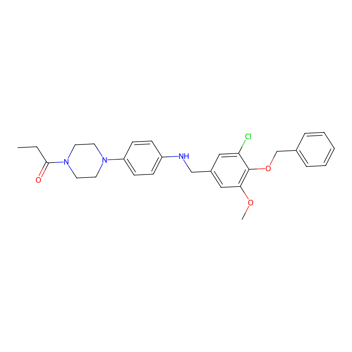 N-[4-(benzyloxy)-3-chloro-5-methoxybenzyl]-N-[4-(4-propionyl-1-piperazinyl)phenyl]amine molecular structure, CAS 667907-47-3